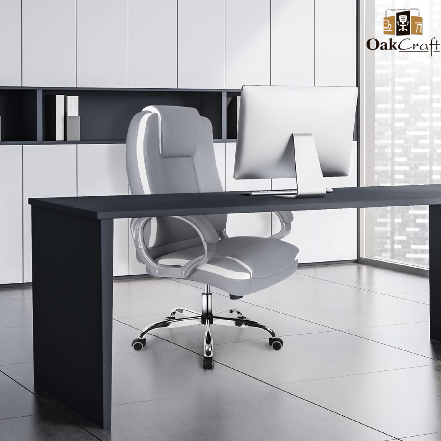 Image of Oakcraft Luxury HIGH Back with Steel Base and 3 Year manufacturer Warranty on the Product Leatherette Office Executive Chair