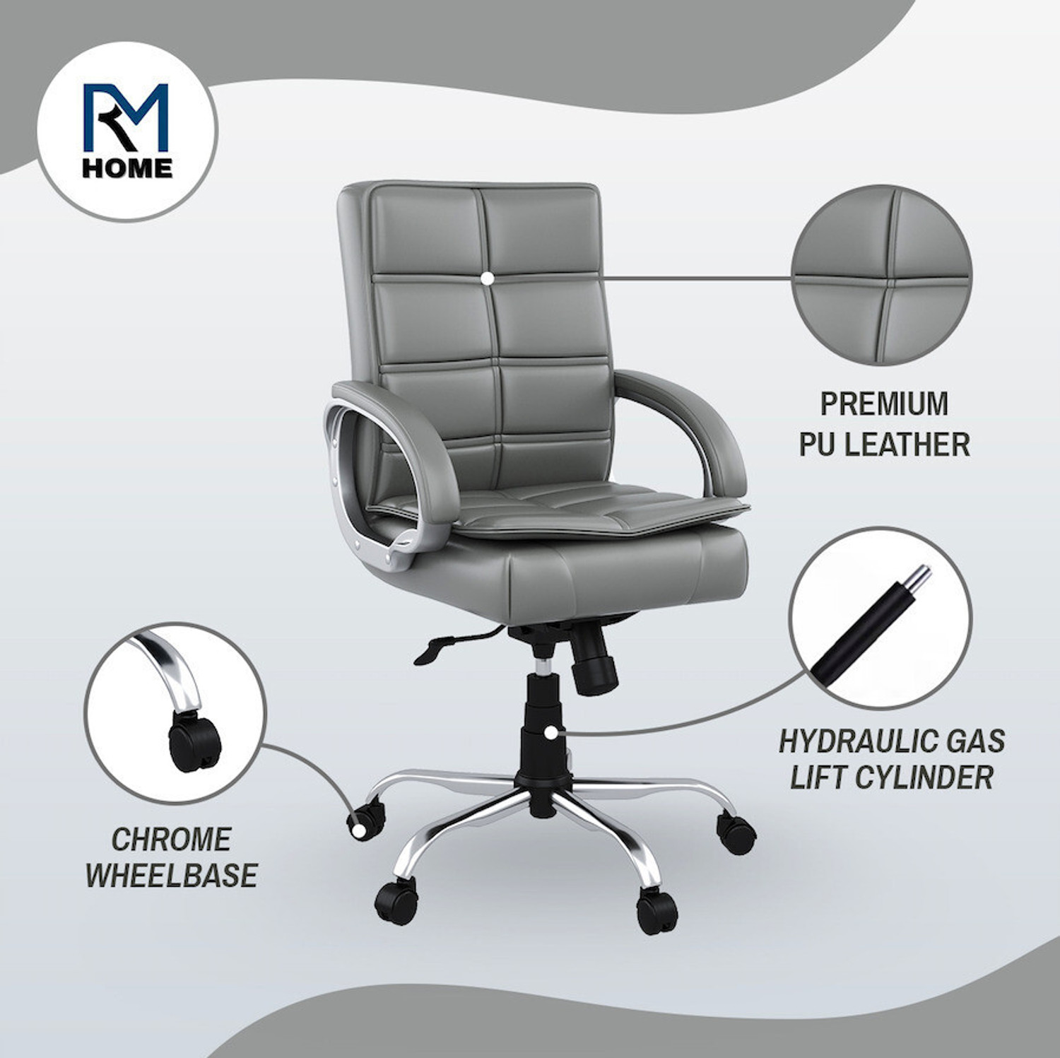 Image of RM HOME Mary Leatherette Office Arm Chair