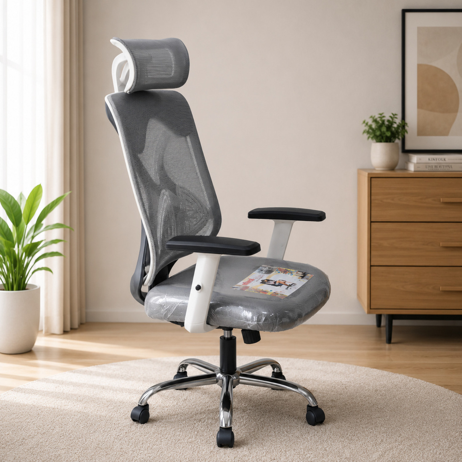 Image of KHUSSH Cotton, Cotton Blend Office Adjustable Arm Chair