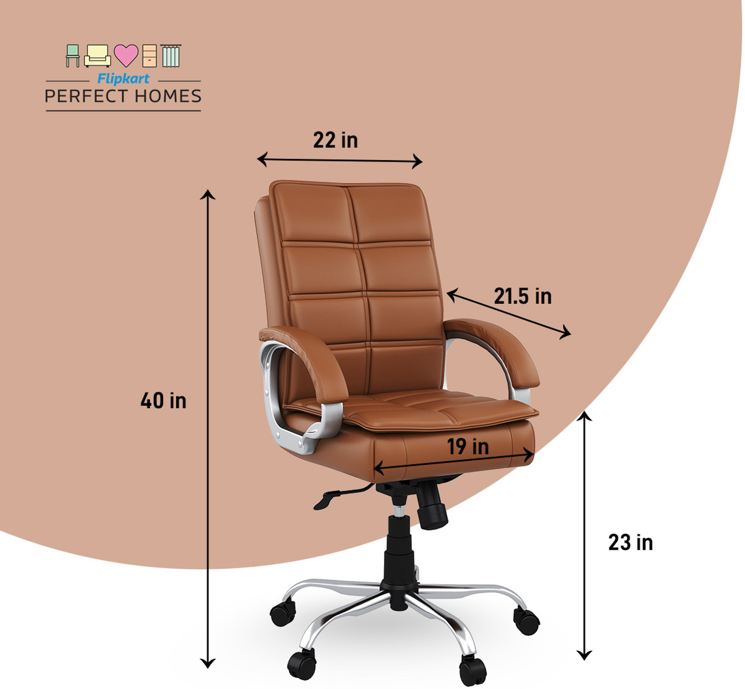 Image of Flipkart Perfect Homes LEO Tan Color Leatherette Office Executive Chair