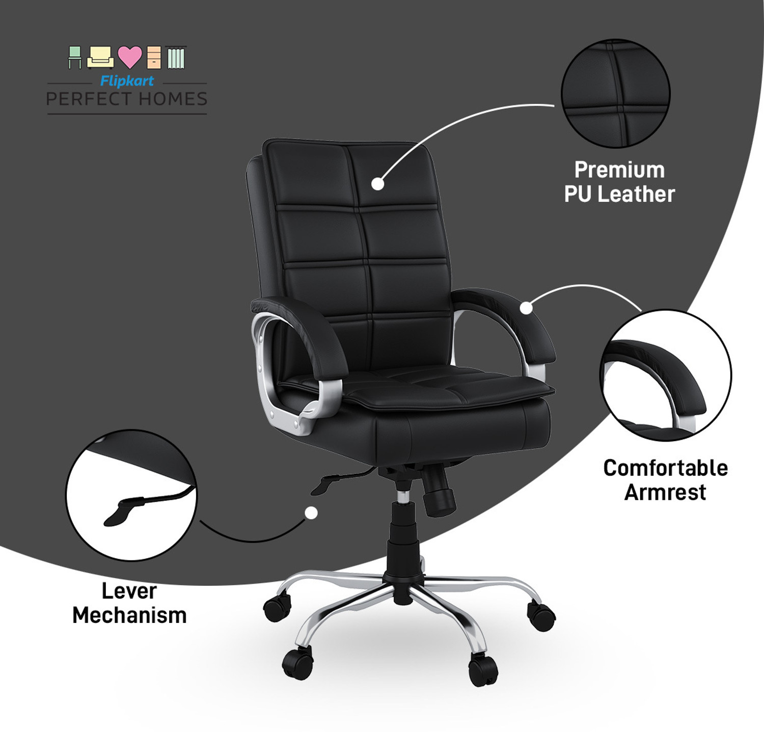 Image of Flipkart Perfect Homes LEO Leatherette Office Executive Chair