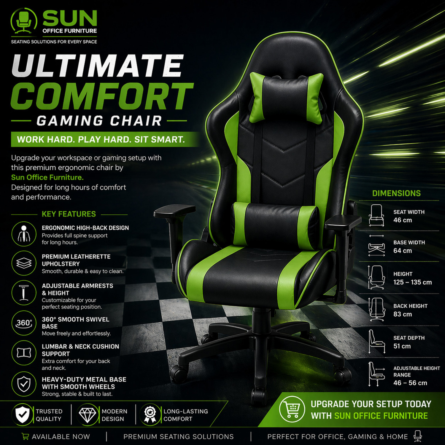 Image of Sun office furniture SOF-07 GAMING CHAIR GREE Gaming Chair