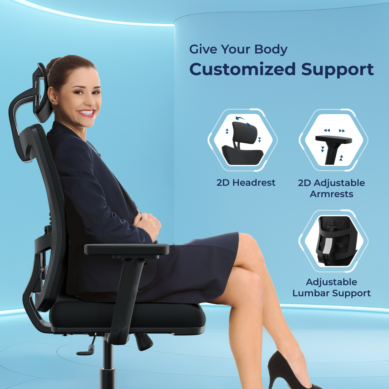 Image of The Sleep Company Onyx SmartGRID Premium Orthopedic High-Back Desk Chair for Office & Home Nylon Office Executive Chair