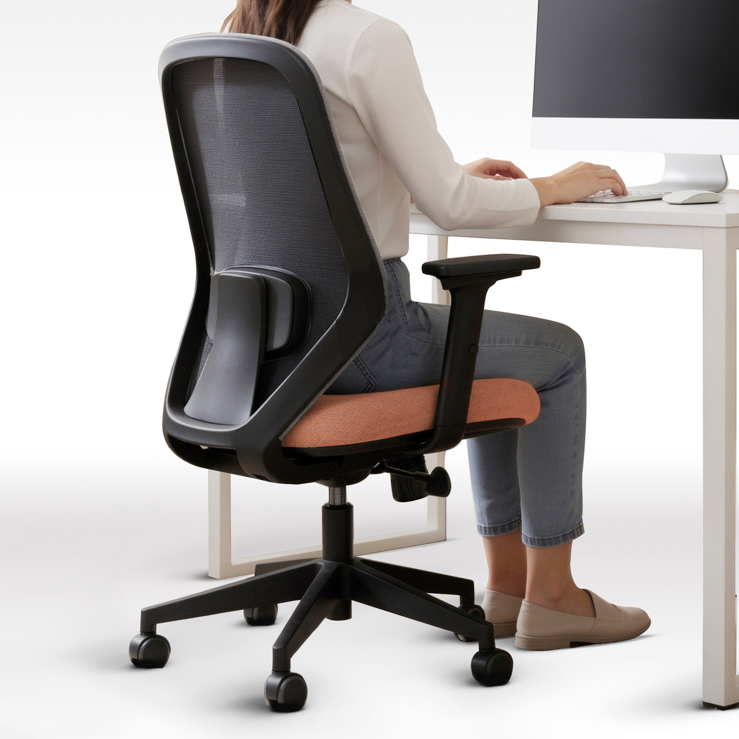 Image of Frido Glide Ergonomic Home & Office Chair for Long Sitting Hours, 2D Armrests Nylon Office Adjustable Arm Chair