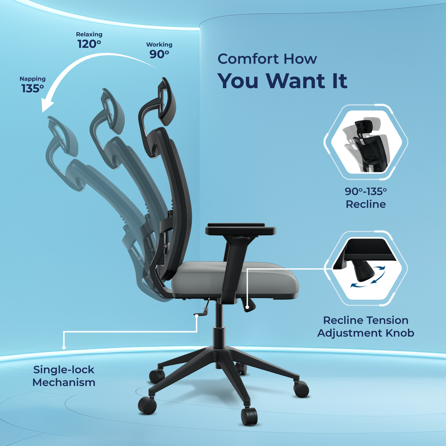 Image of The Sleep Company Onyx SmartGRID Premium Orthopedic High-Back Desk Chair for Office & Home Nylon Office Executive Chair