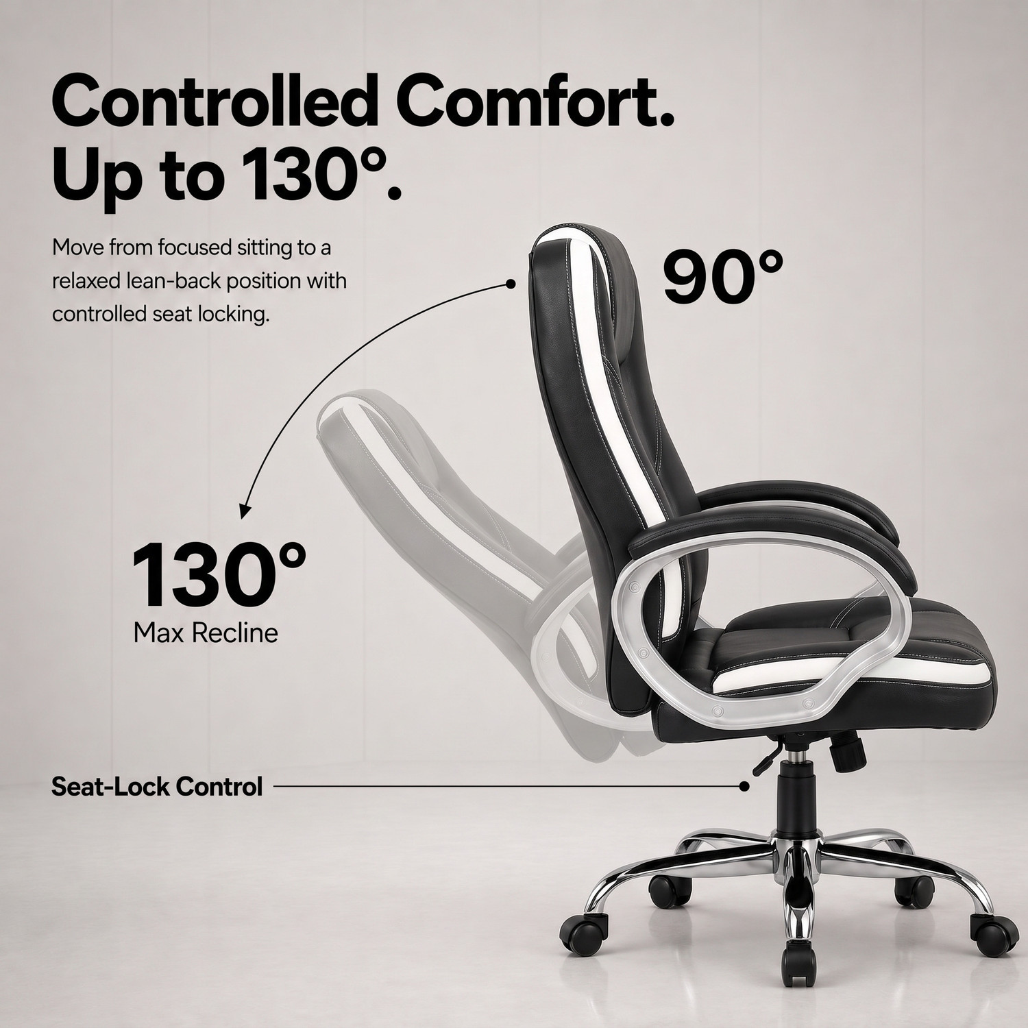 Image of SEATFIT A171 Ergonomic Leatherette Office Chair with Adjustable Height & Back Support Leatherette Office Arm Chair