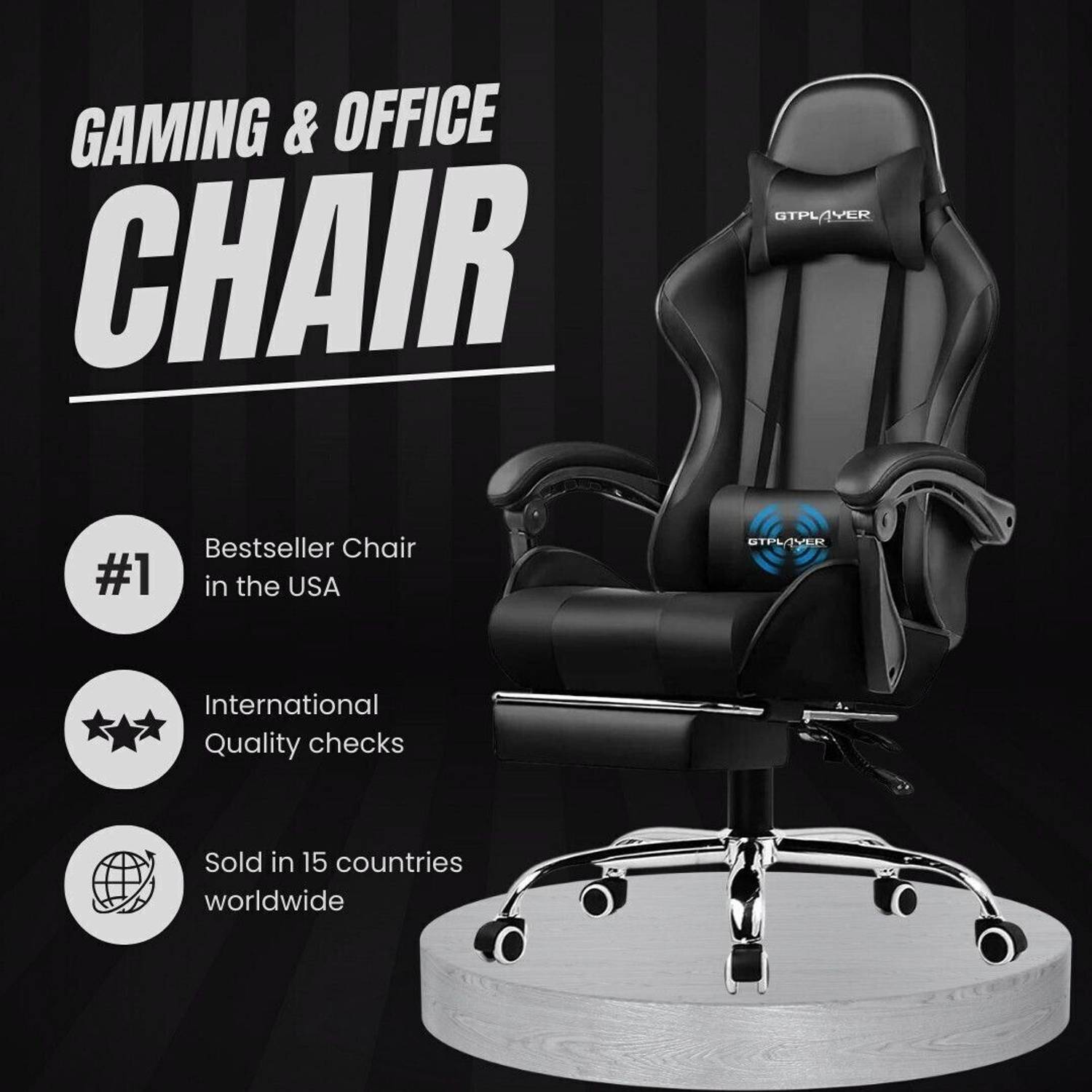 GTPLAYER Leatherette Office Adjustable Arm Chair Black - Image 2