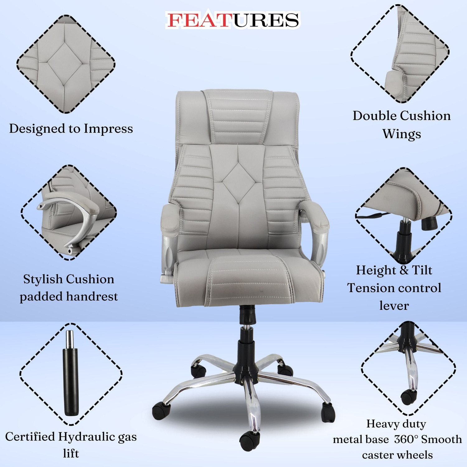 Image of Newturn Galaxy Premium Leather HIGH BACK Boss Revolving Leather Office Arm Chair