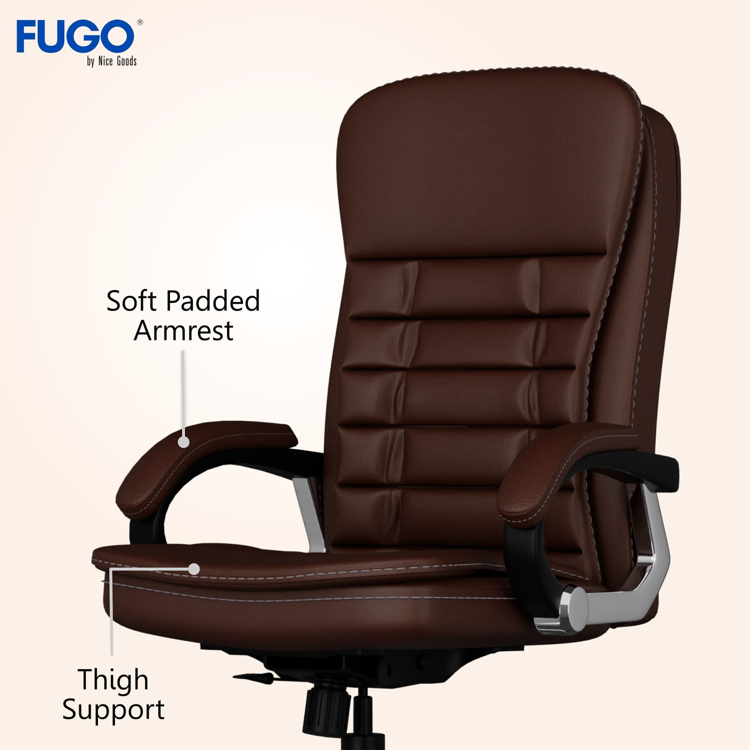Image of FUGO Chair FG112 Office Chair, Study Chair, Computer Chair, 3 Years Warranty Leatherette Office Executive Chair