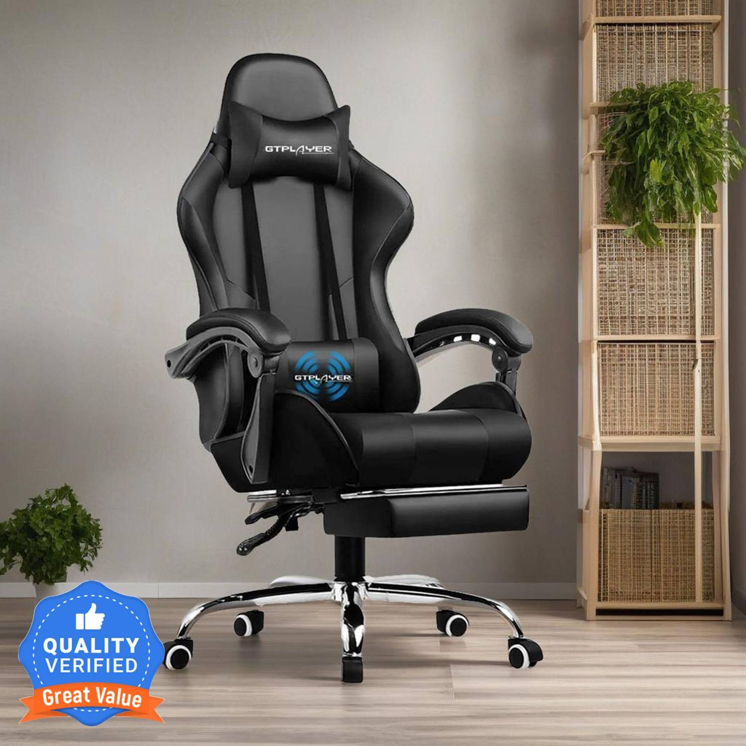 GTPLAYER Leatherette Office Adjustable Arm Chair Black - Image 1