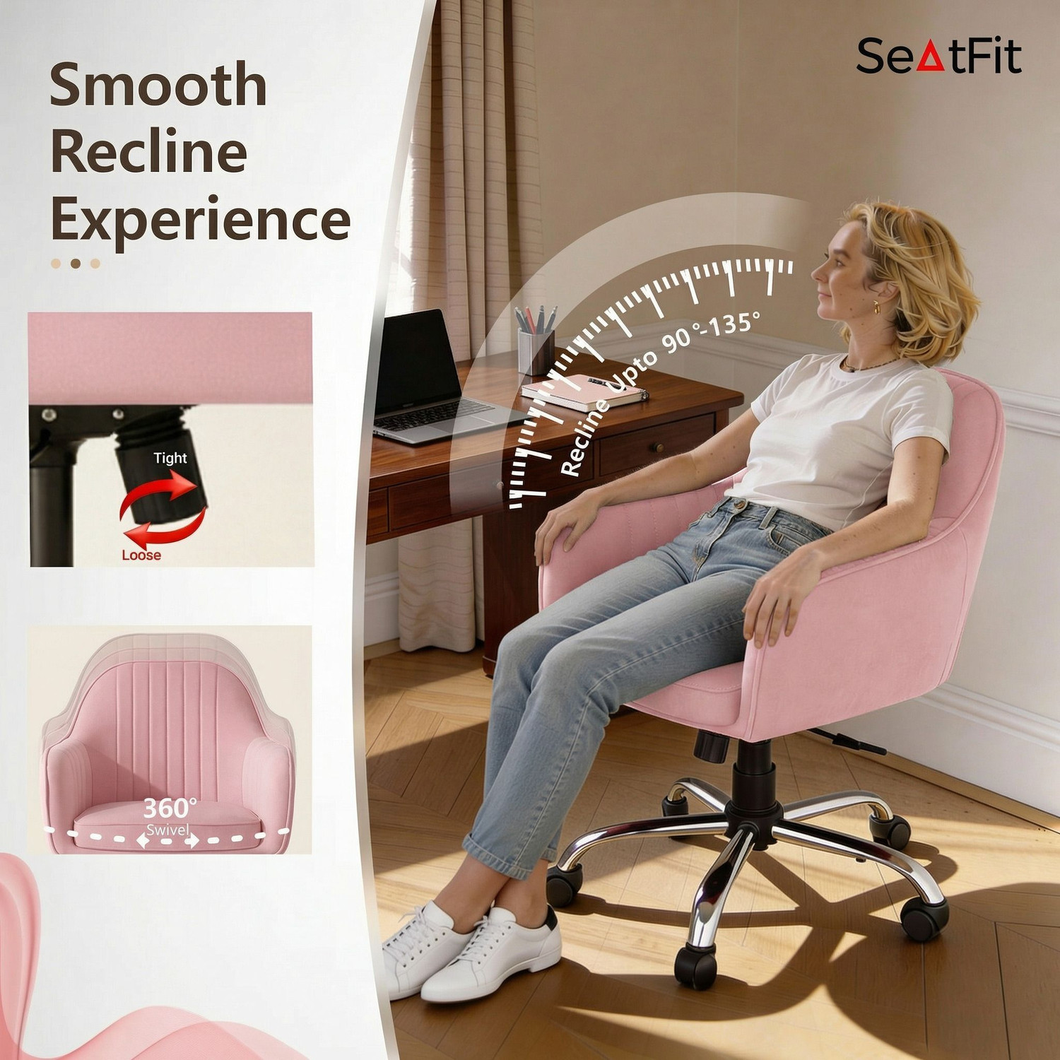 Image of SEATFIT Ergonomic Office Chair with Recline, 360 Swivel & Adjustable Height Full-Aniline Leather Office Executive Chair