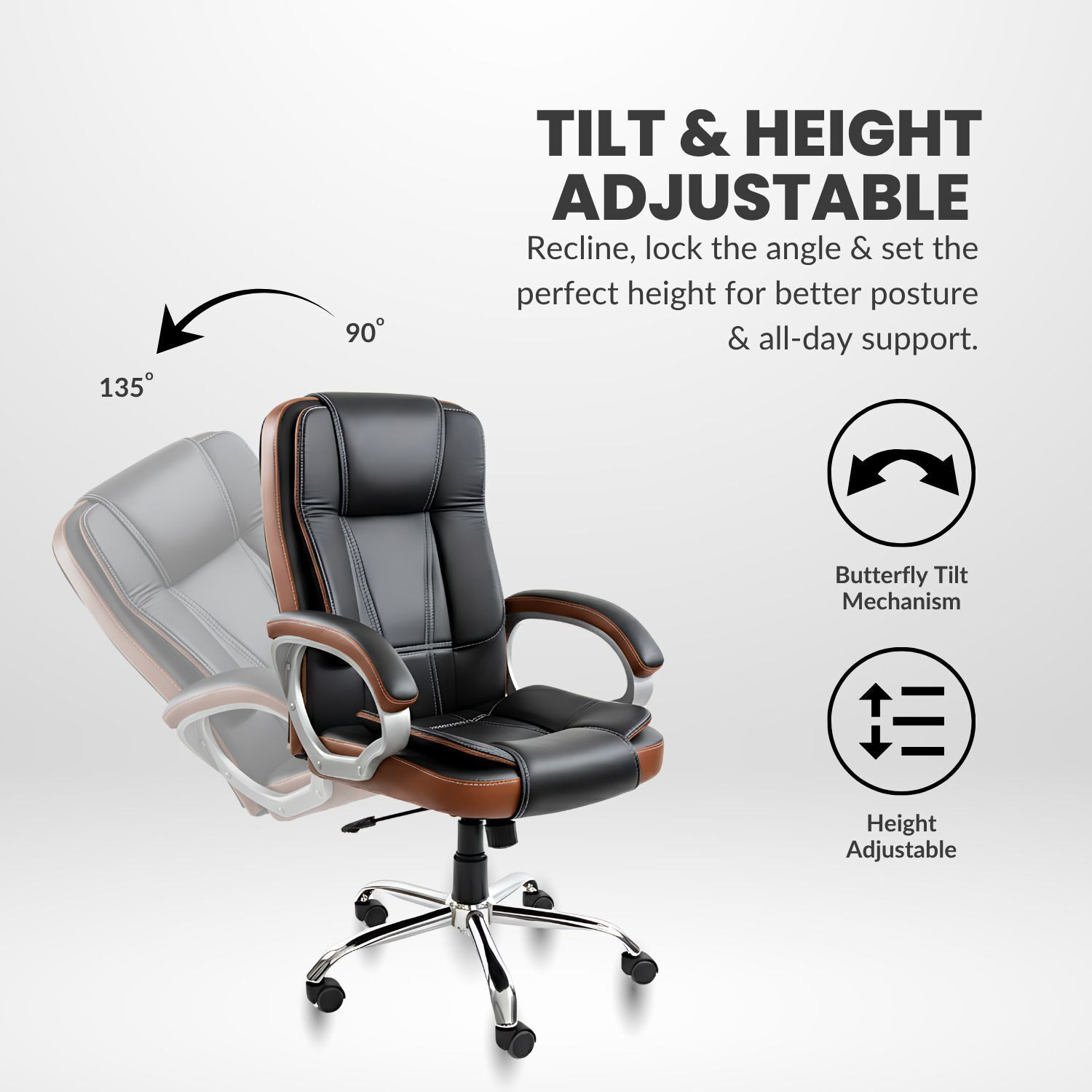 Image of ACTIVA Venture Ergonomic Office Chair| Swivel Chair with Adjustable Height Leatherette Office Adjustable Arm Chair