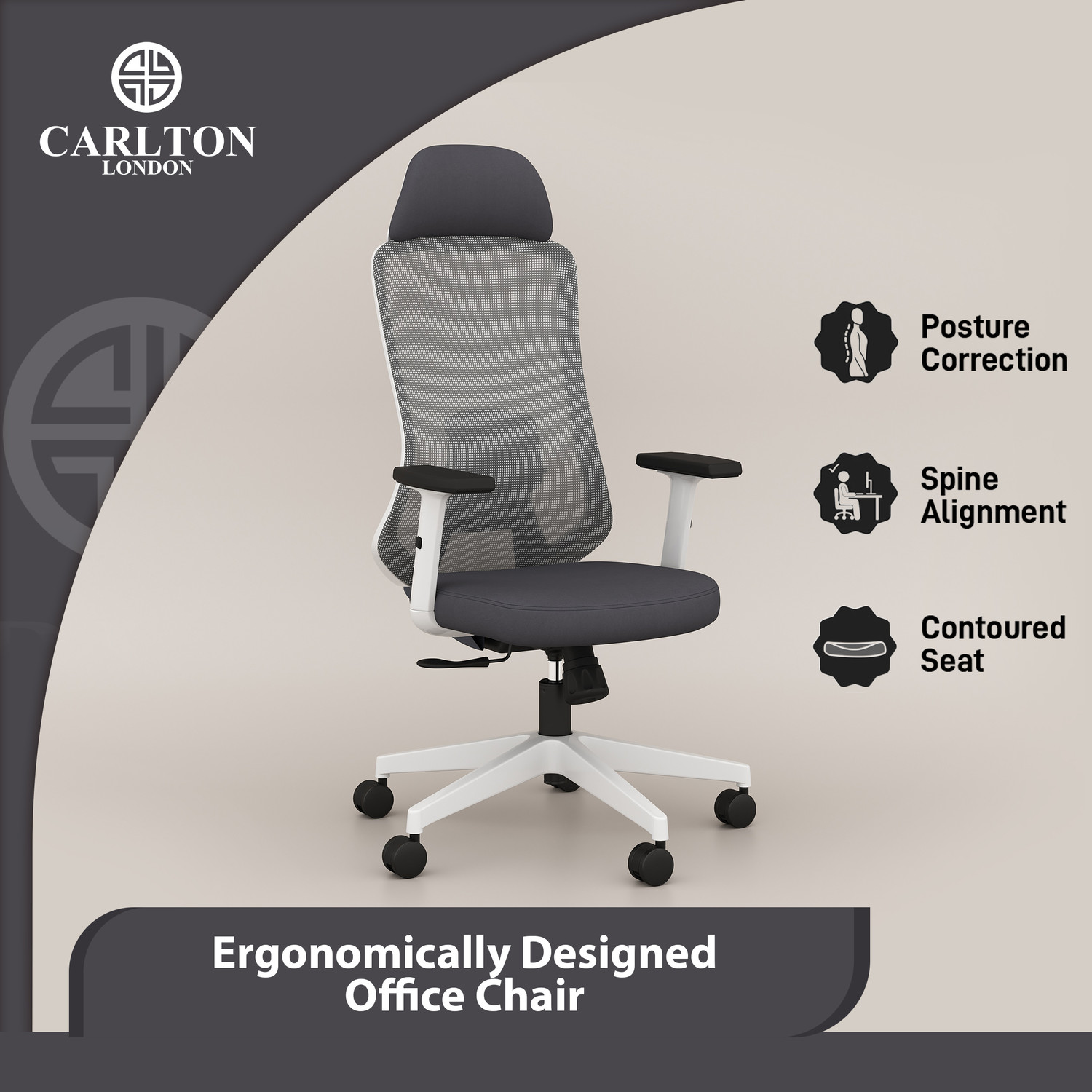Image of CARLTON LONDON ErgoSmart Fabric, Mesh Office Adjustable Arm Chair