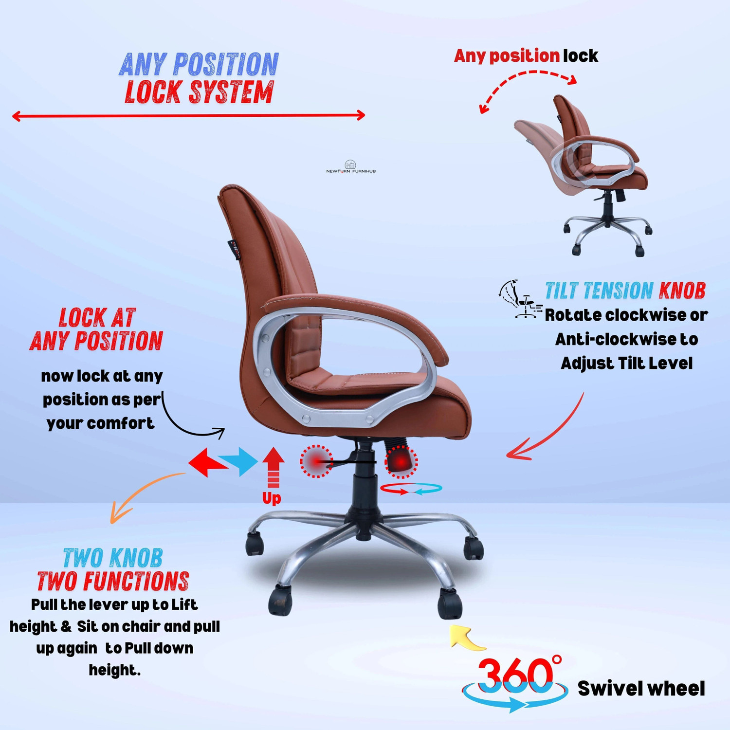 Image of CLASSELA Maxson Mid back premium leatherette Boss revolving chair with 2 years Warranty Leatherette Office Adjustable Arm Chair