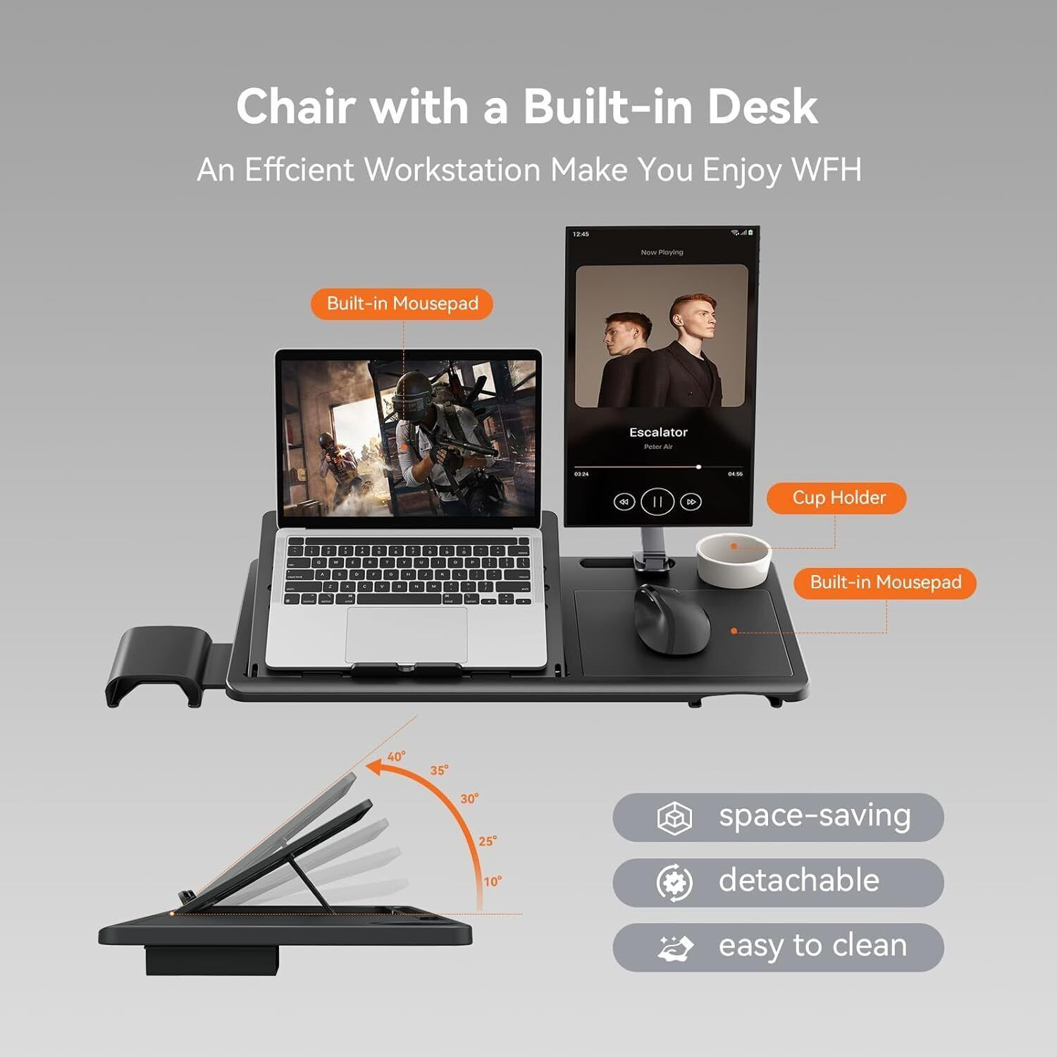 Image of Drogo Ergonomic Office & Computer chair with Lumbar Support, 4D Armrest, Recline, Tray Mesh Office Executive Chair