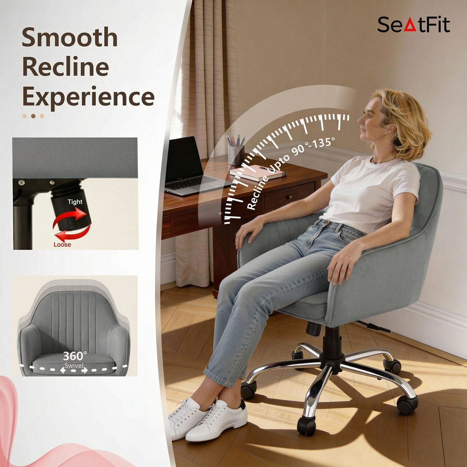 Image of SEATFIT Ergonomic Office Chair with Recline, 360 Swivel & Adjustable Height Full-Aniline Leather Office Executive Chair