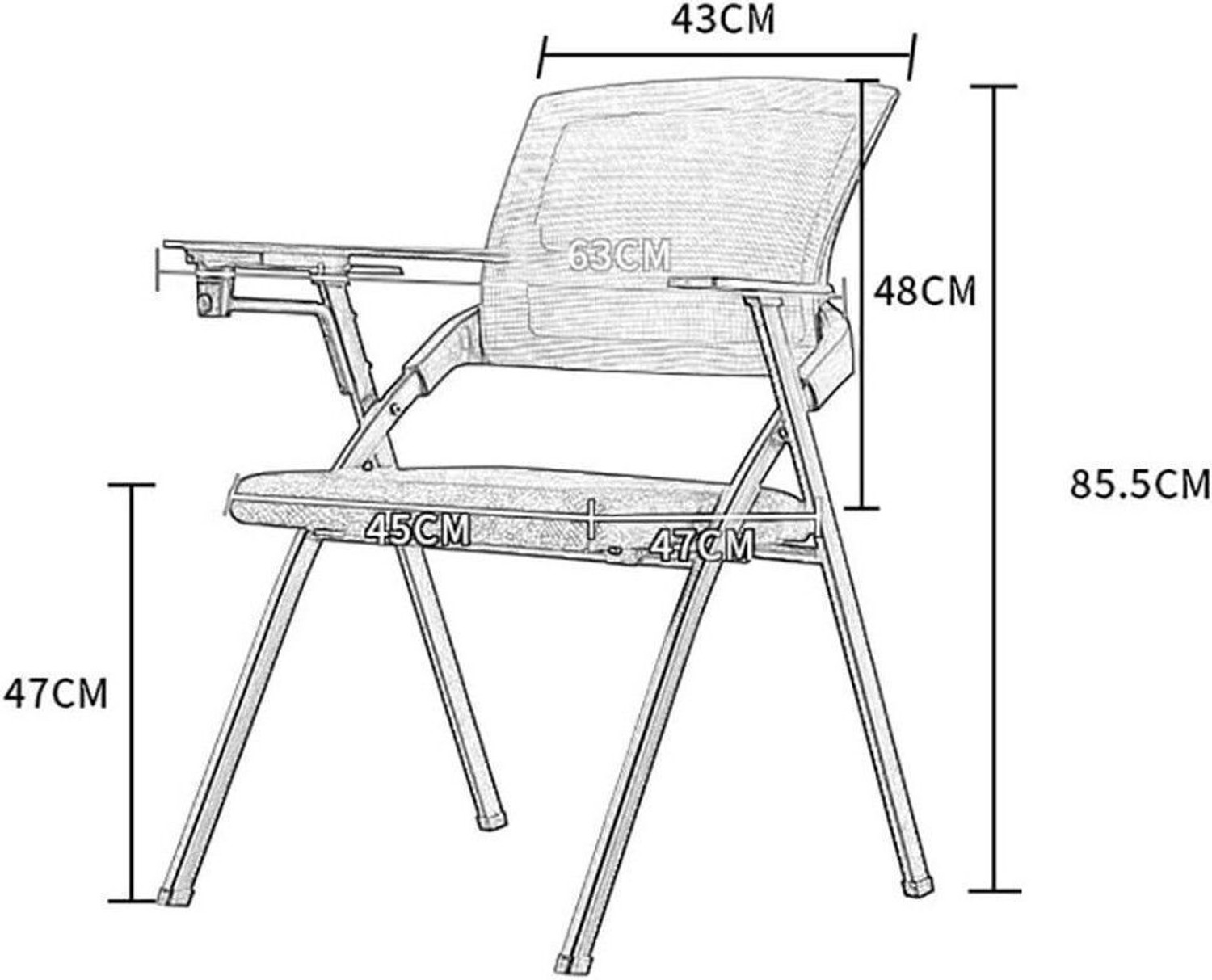 Image of POLO Folding Study Chair With Cushion & Adjustable Writing Pad Micro Suede Study Folding Chair