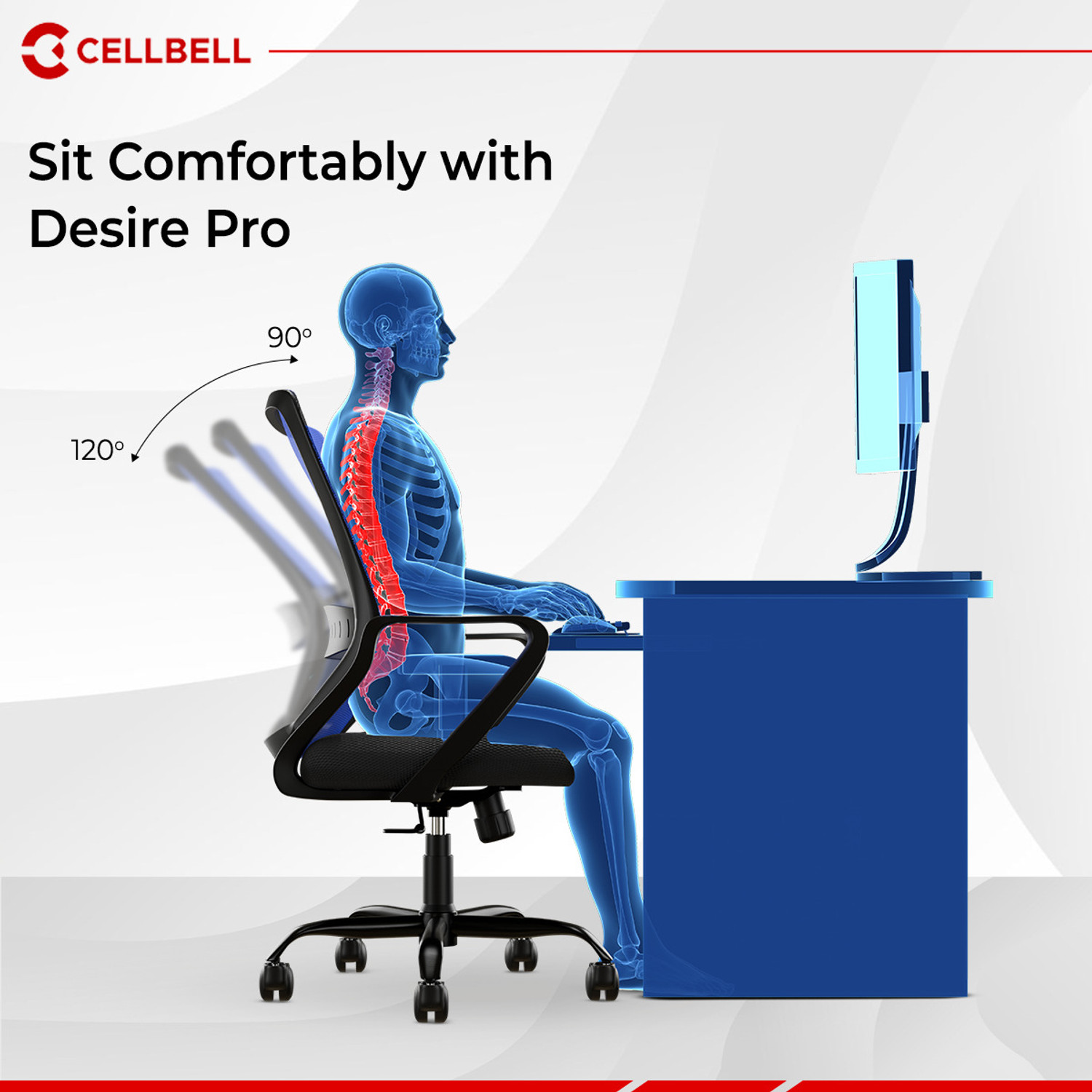 Image of CELLBELL CELLBELL Desire Pro Mid Back Fabric, Mesh Office Arm Chair