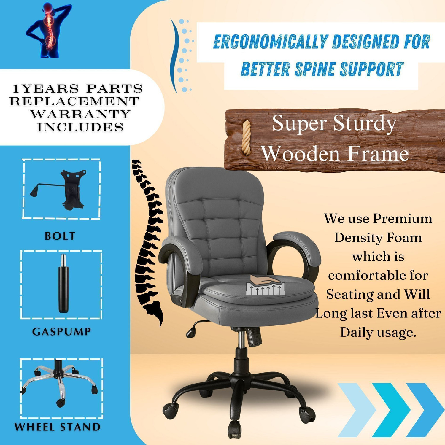 Image of zidle Gamma revolving chair Leatherette Office Adjustable Arm Chair