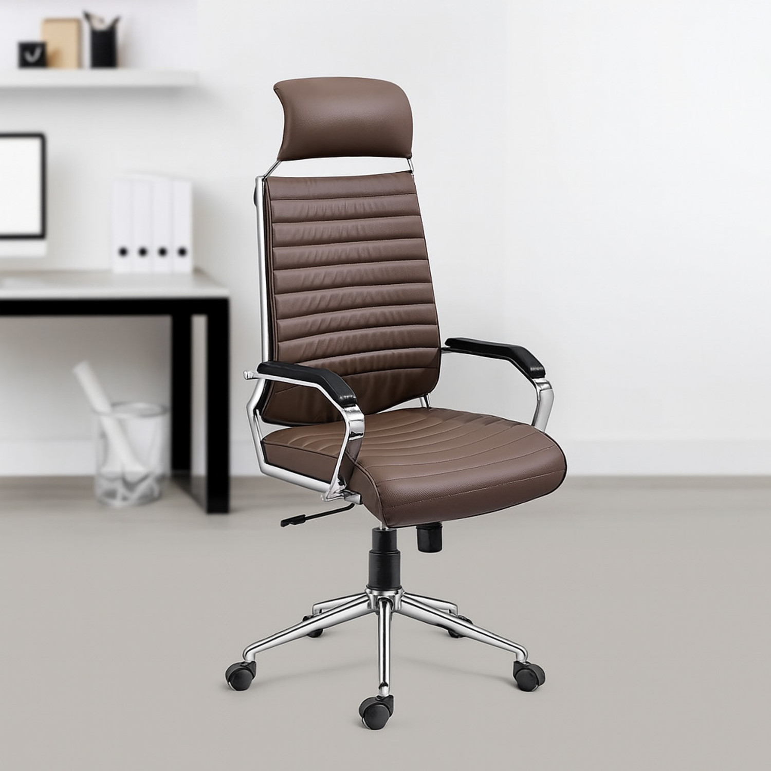 Image of Oakcraft Acier- Made with French Artistry, Unrivaled Ergonomics in the Prime Metal Sleek Leatherette Office Executive Chair