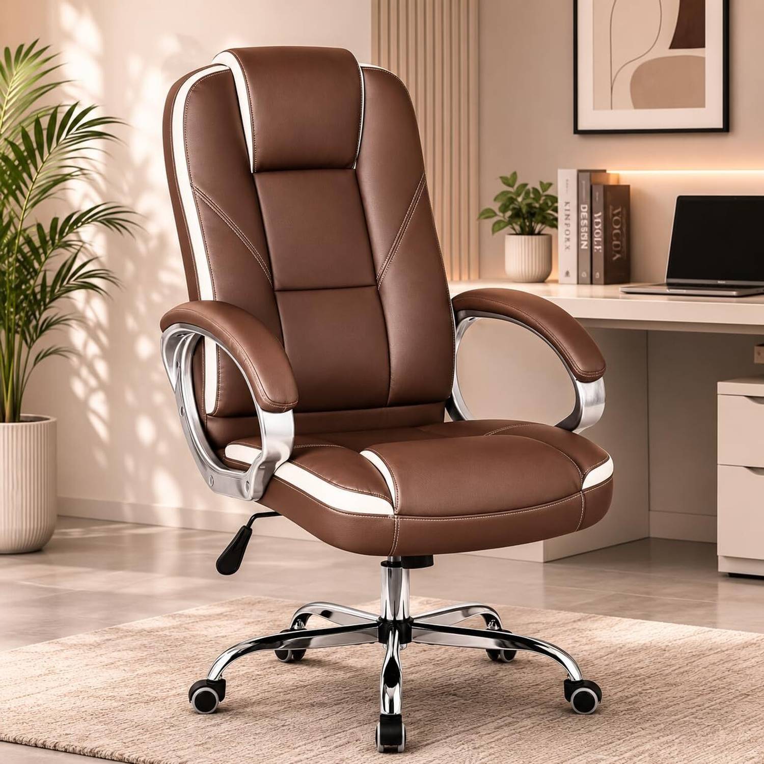 Oakcraft Luxury High Back Steel Base Leatherette Chair - Image 1