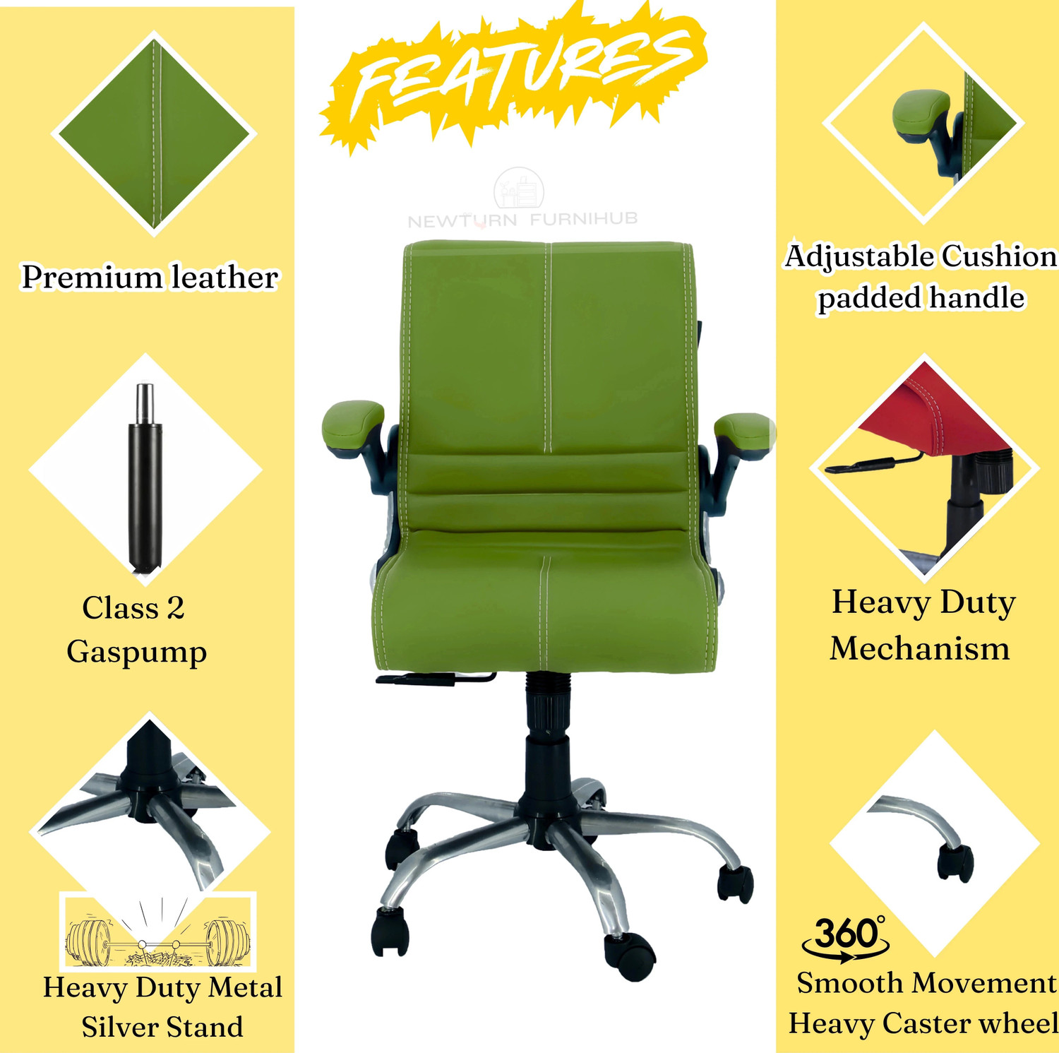 Image of Newturn MAXSON Mid back Flip-up Arms Office revolving Leather Office Adjustable Arm Chair