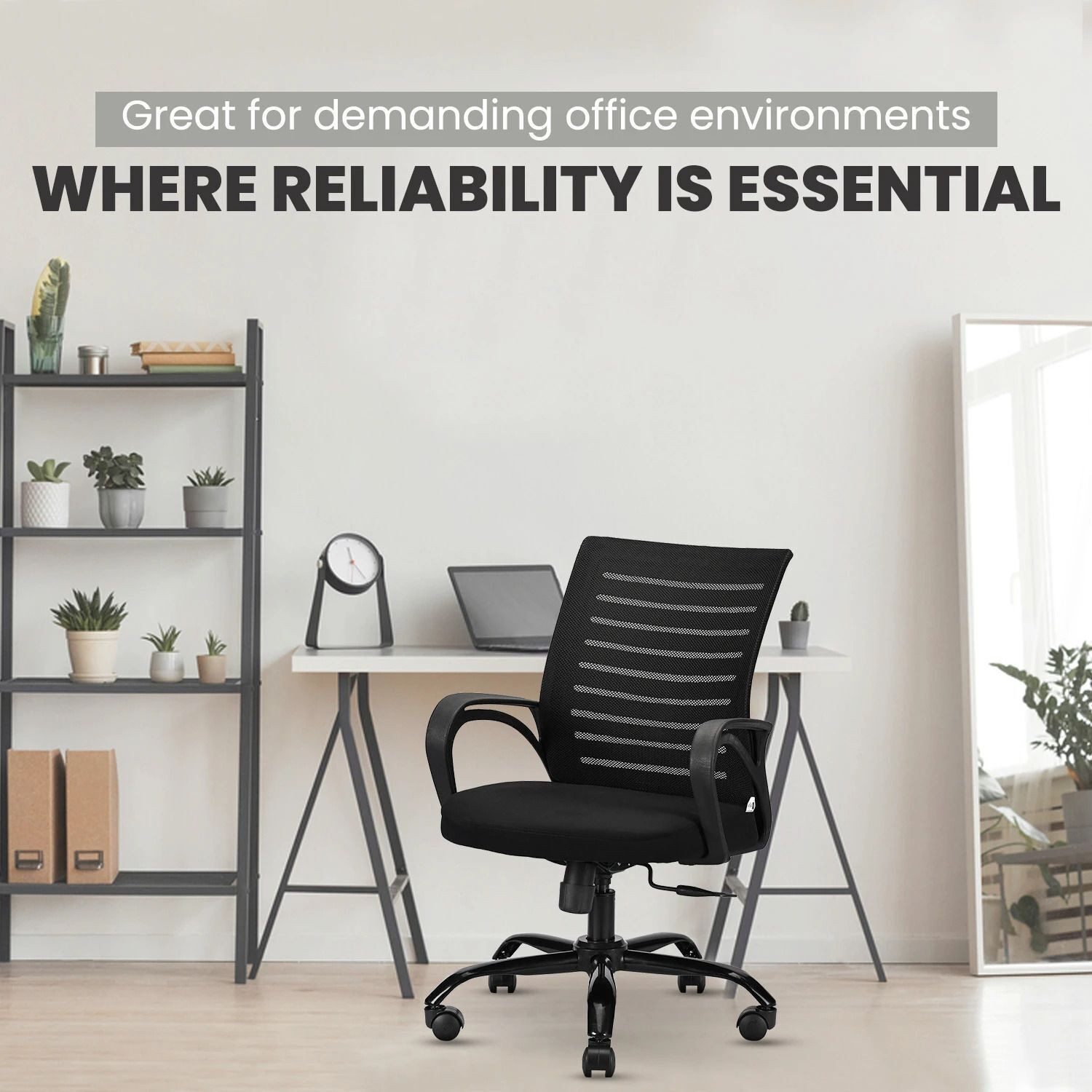 Image of IAFA Diego Mid Back Ergonomic Office Heavy Duty Black Metal Base Mesh Office Arm Chair (Black, Optional Installation Available)