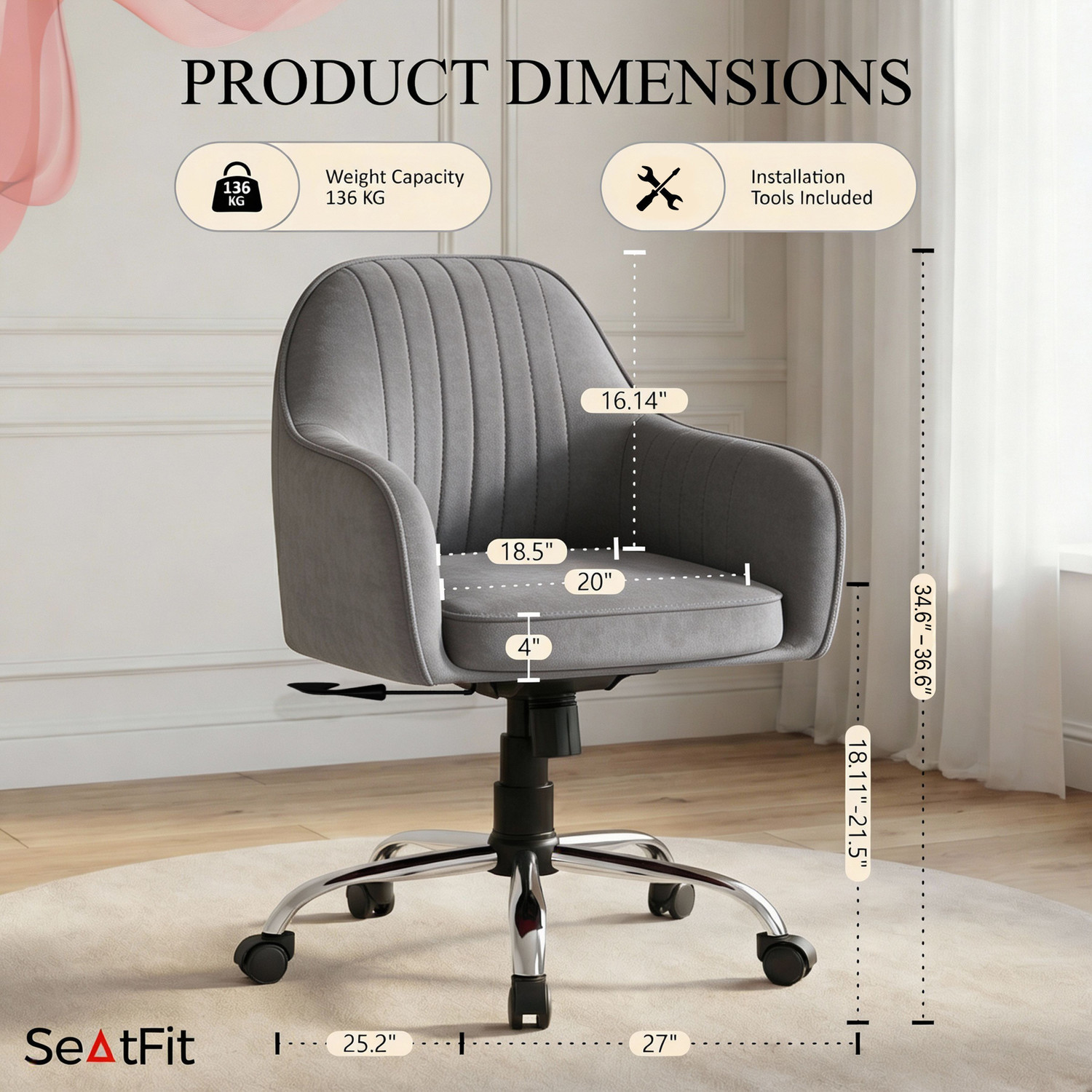 Image of SEATFIT Ergonomic Office Chair with Recline, 360 Swivel & Adjustable Height Full-Aniline Leather Office Executive Chair
