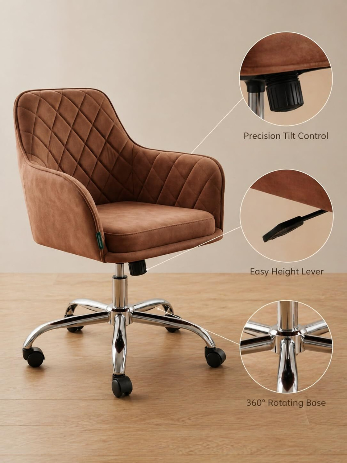 Image of RW REST WELL Luxury Revolving Chair for Office /Home|Modern Accent Armchair with Wheels| Fabric Office Arm Chair