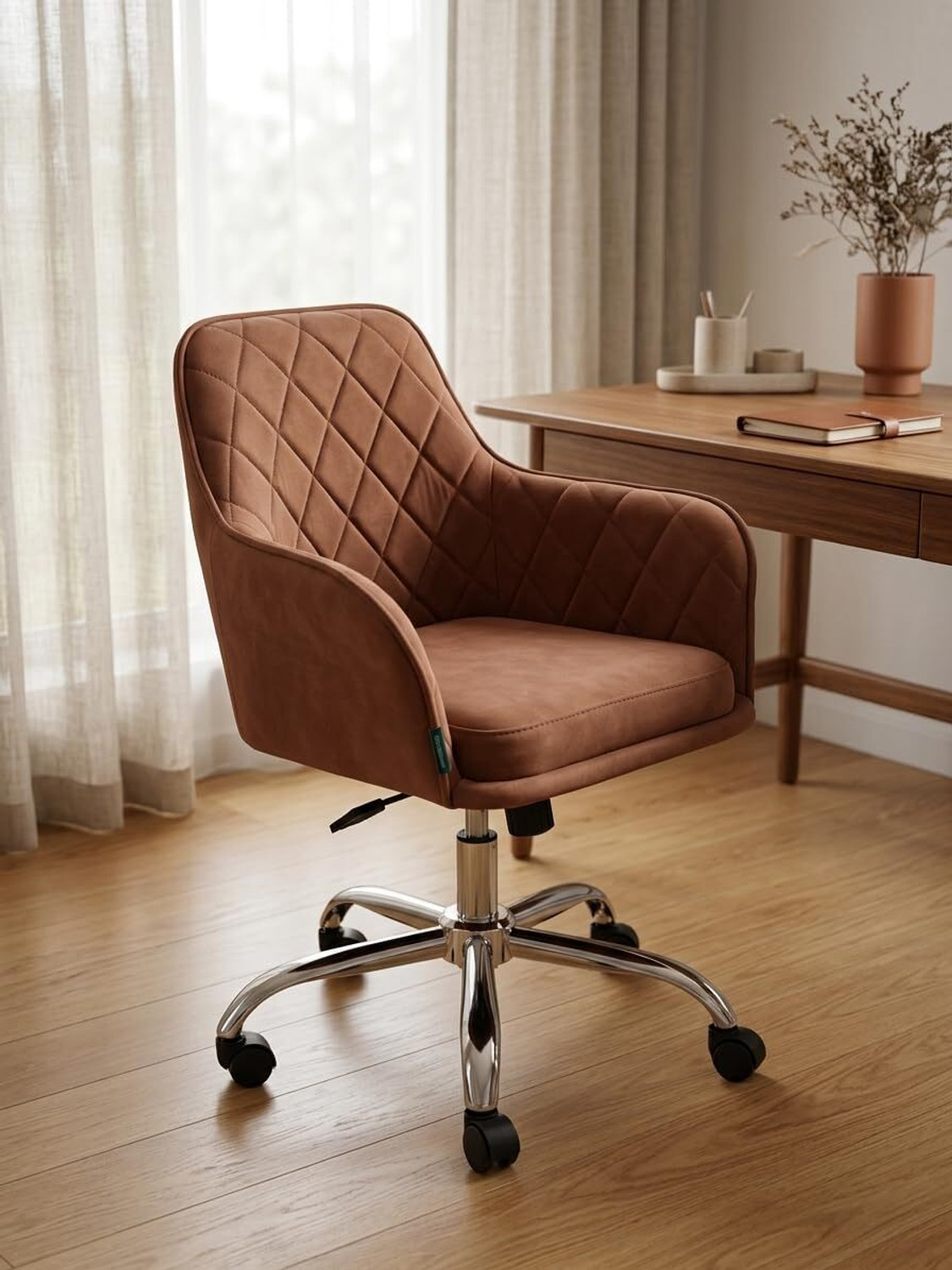 Image of RW REST WELL Luxury Revolving Chair for Office /Home|Modern Accent Armchair with Wheels| Fabric Office Arm Chair
