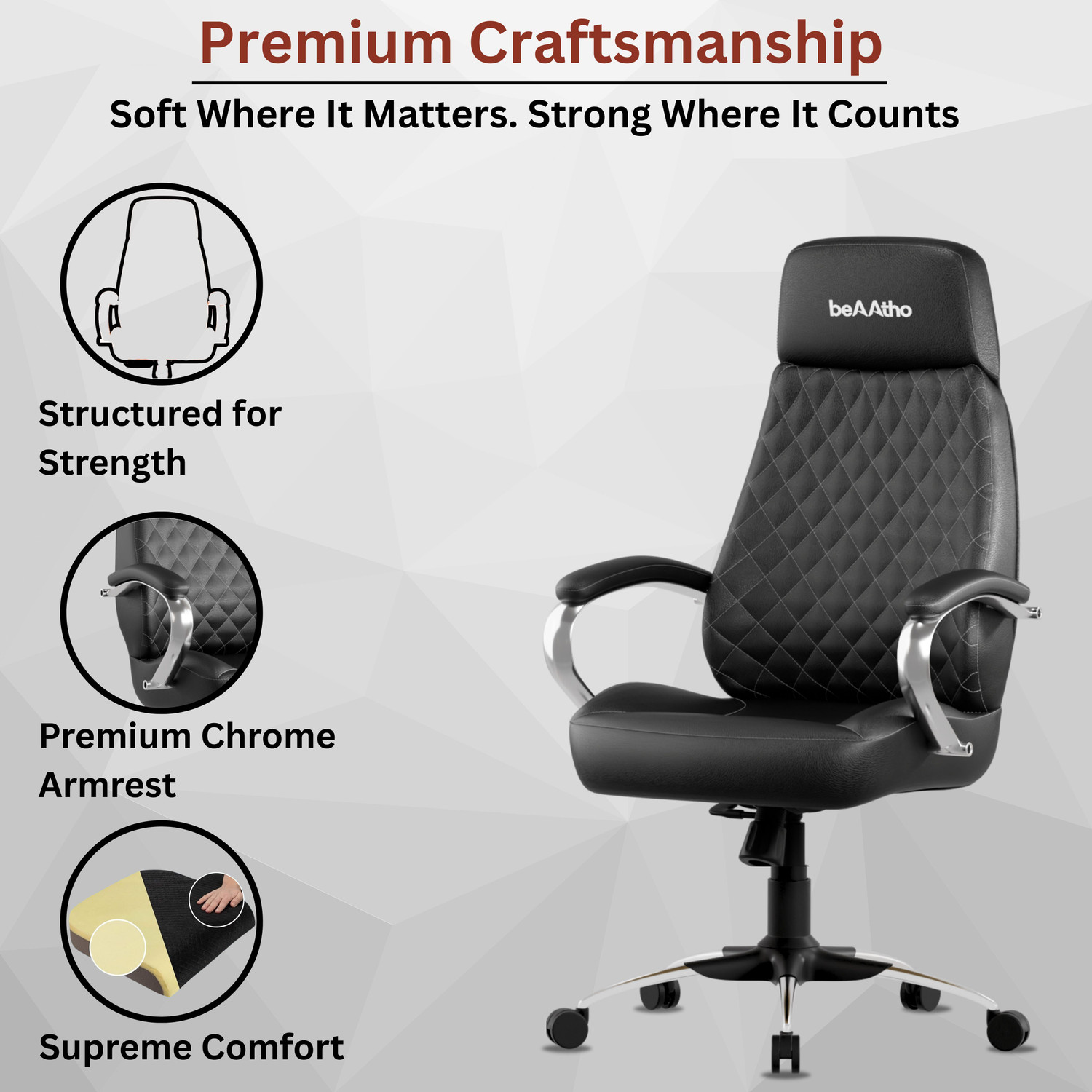 Image of beaatho Zen | High Back Revolving Chair with Integrated Lumbar Support Leatherette Office Executive Chair