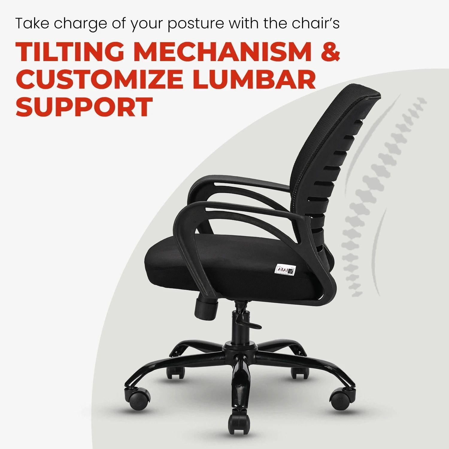 Image of IAFA Diego Mid Back Ergonomic Office Heavy Duty Black Metal Base Mesh Office Arm Chair (Black, Optional Installation Available)
