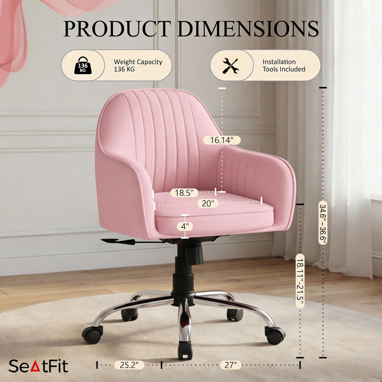Image of SEATFIT Ergonomic Office Chair with Recline, 360 Swivel & Adjustable Height Full-Aniline Leather Office Executive Chair