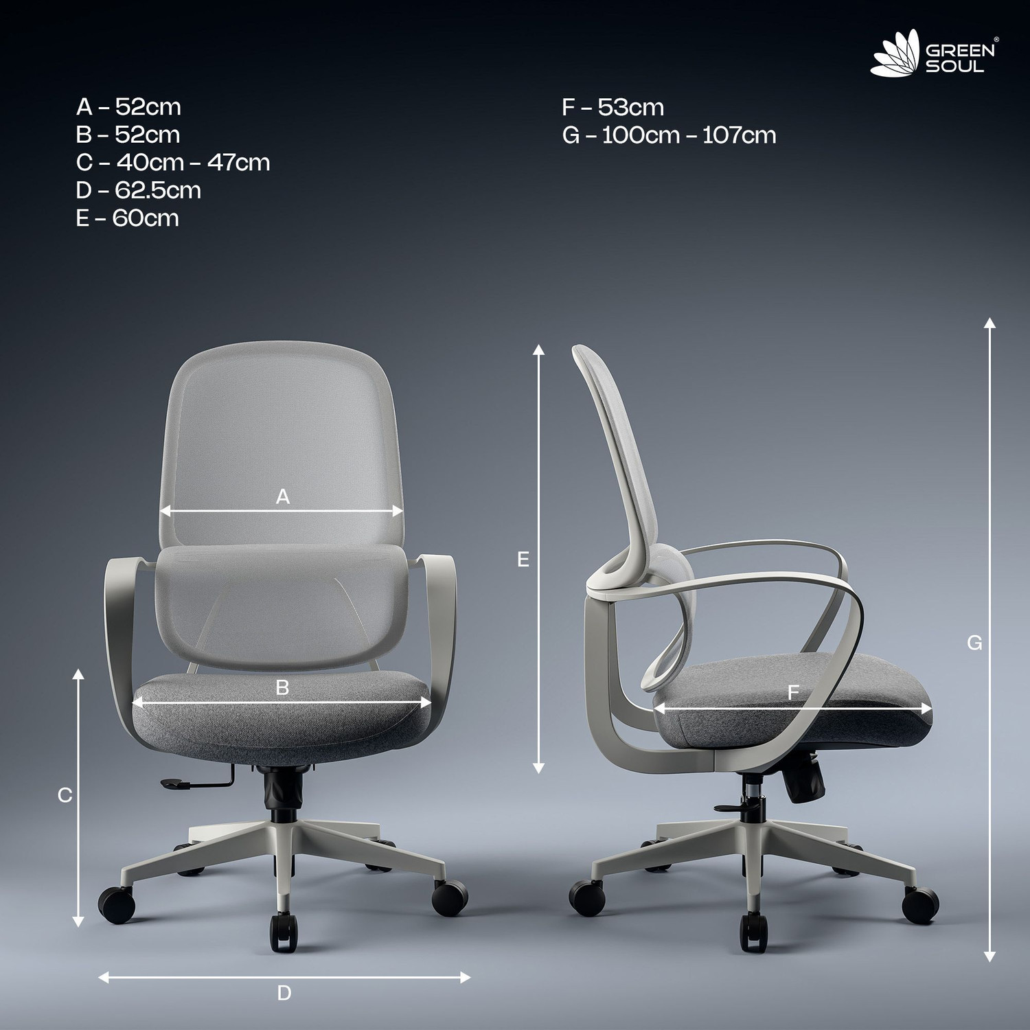 Image of GREEN SOUL Orbit Mesh Office Chair for Work|Ultra Thick Cushion|Patented Screwless Armrest Fabric Office Adjustable Arm Chair