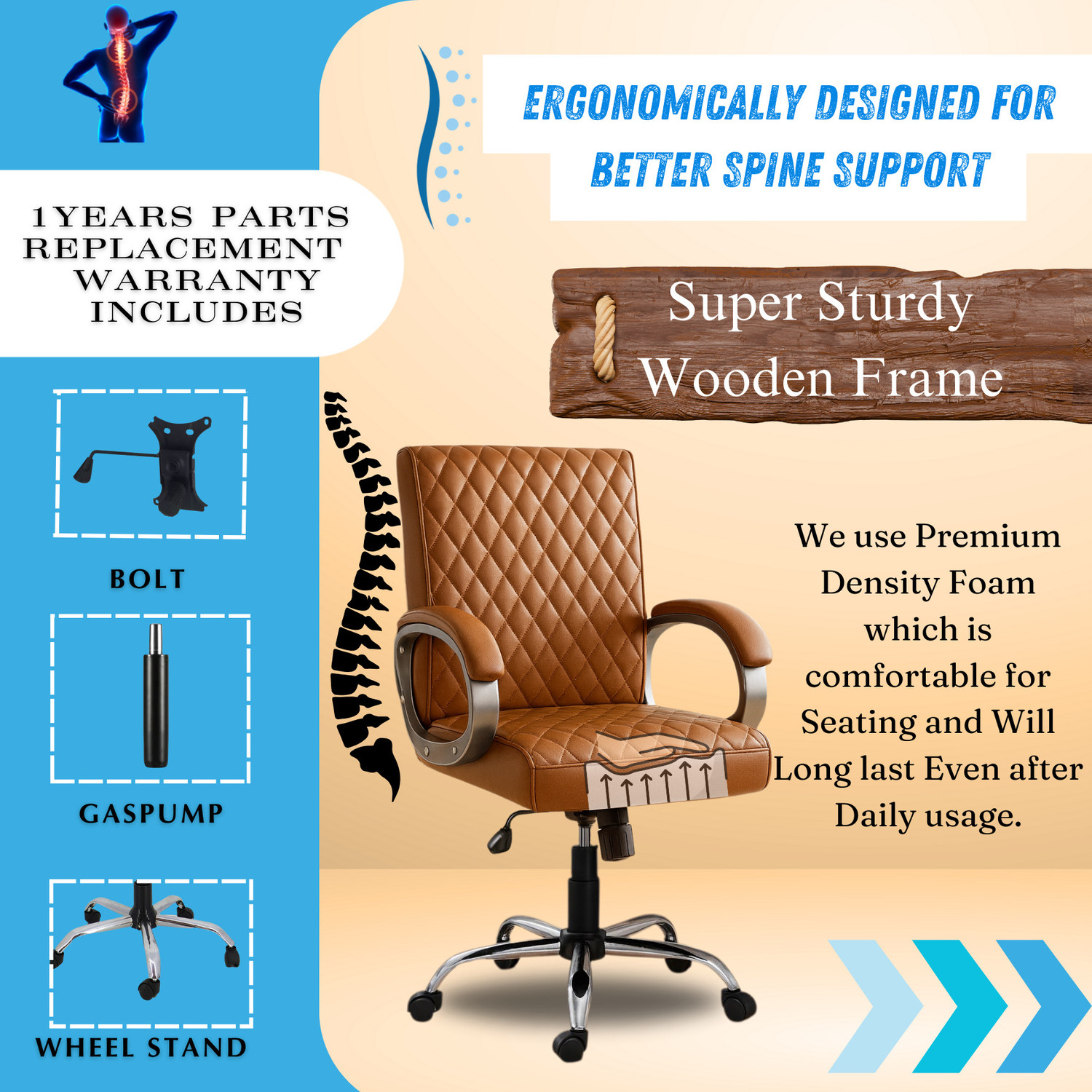 Image of Newturn BETA mid-Back Work form home /office Chair with 2 Yrs Prts replc. wrty Leatherette Office Adjustable Arm Chair