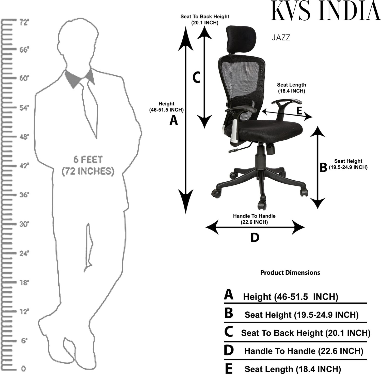 Image of KVS INDIA Jazz High Back Ergonomic |Home, Office| Headrest & Lumbar Support Mesh Office Adjustable Arm Chair