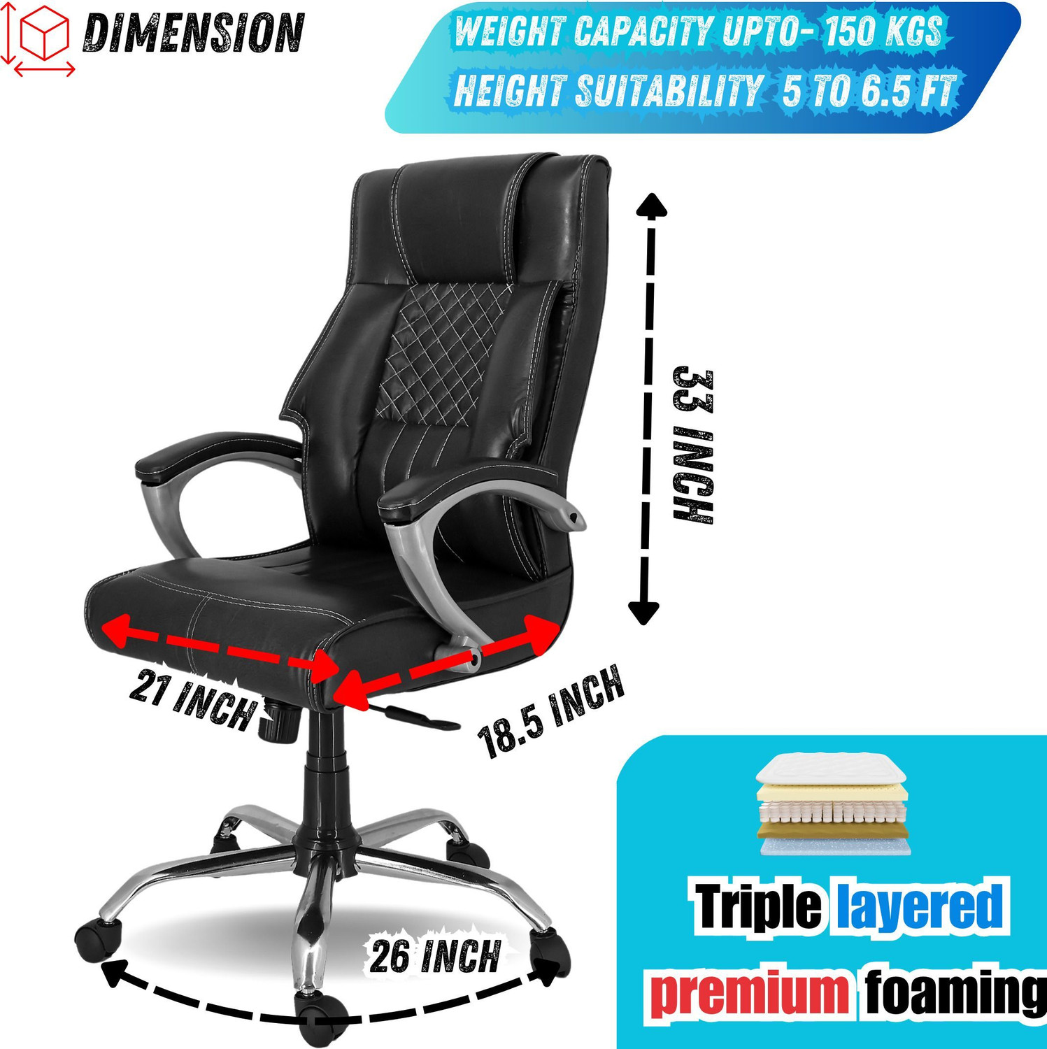 Image of CLASSELA premium leatherette ergonomic Boss revolving office chair with 2 years Warranty Leatherette Office Executive Chair