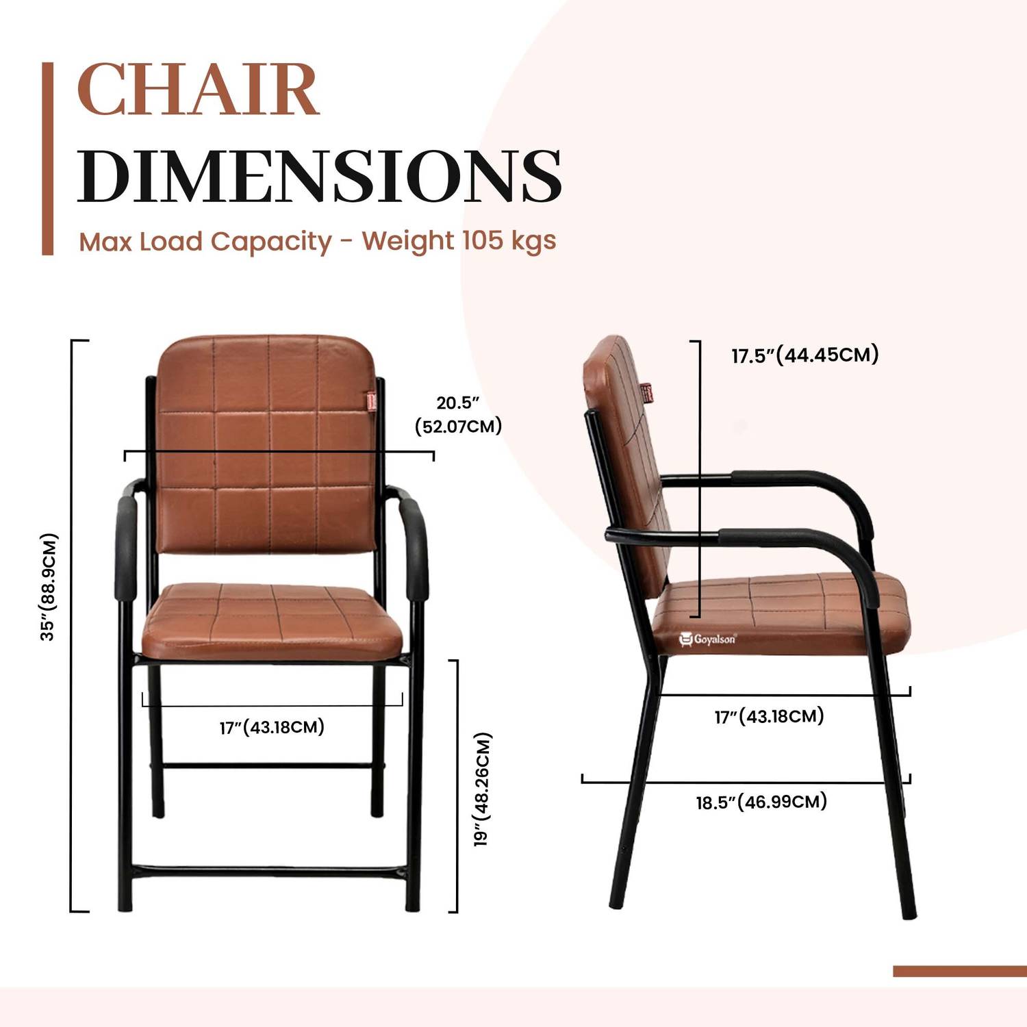 SOMRAJ Leatherette Office Arm Chair Brown Pack of 2 - Image 3