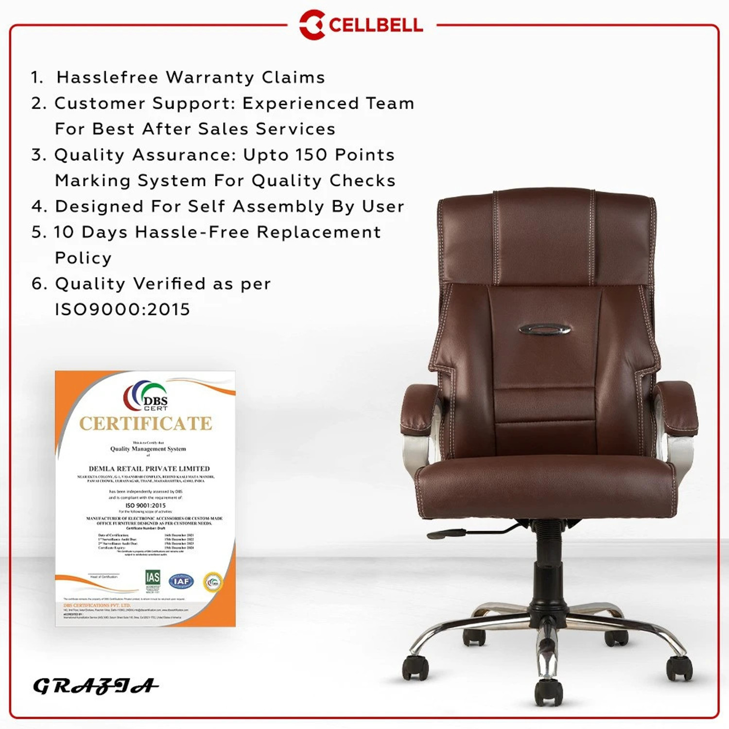 Image of CELLBELL Grazia C57 High Back Boss Chair Leatherette Office Executive Chair