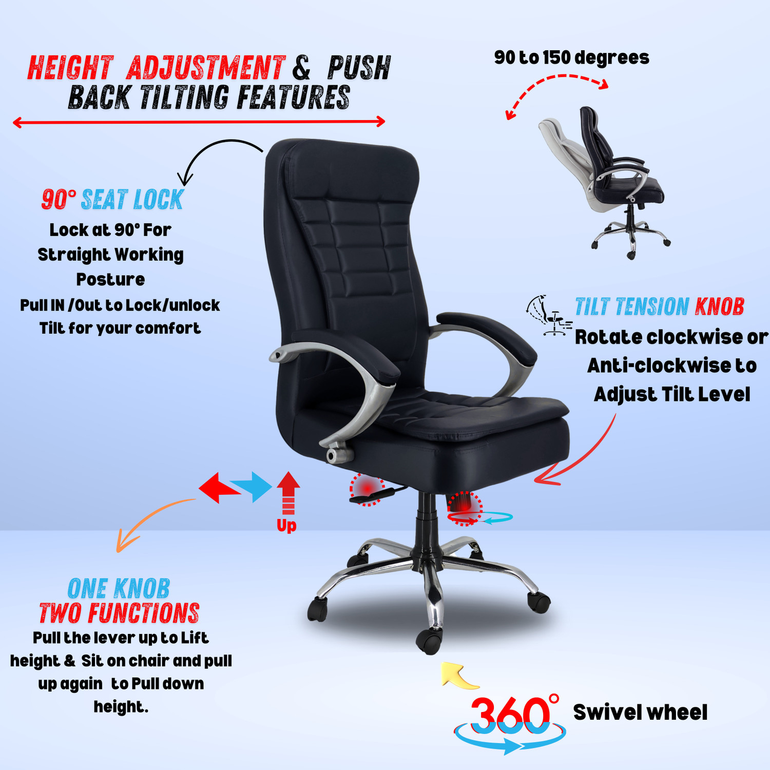 Image of CLASSELA premium Rexine ergonomic Boss revolving office chair with 3 yrs Parts Repl. Wty Leatherette Office Executive Chair (Black, Optional Installation Available)