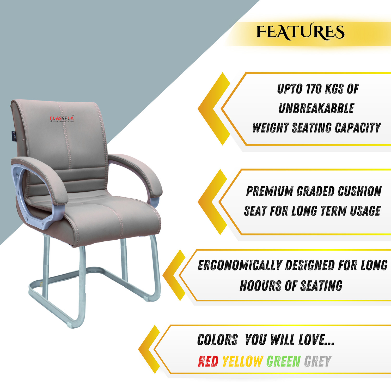 Image of Newturn Maxson Heavy duty Cushion office fixed visitor chair Synthetic Office Visitor Chair