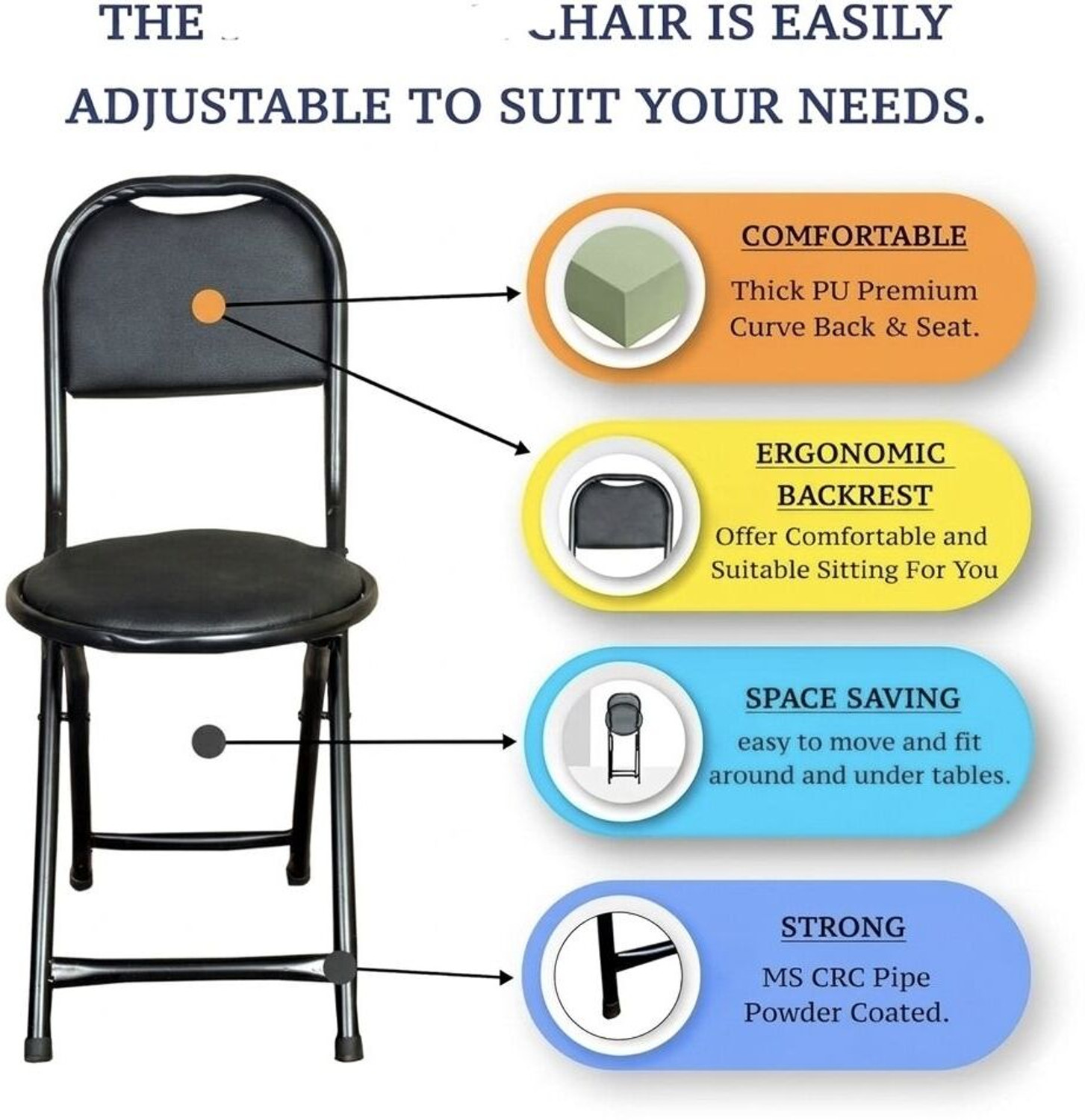 Image of DPI Folding Stool Chair with Foot Rest for Home & Kitchen /Restaurant /Outdoor Chair, Cotton Study Folding Chair