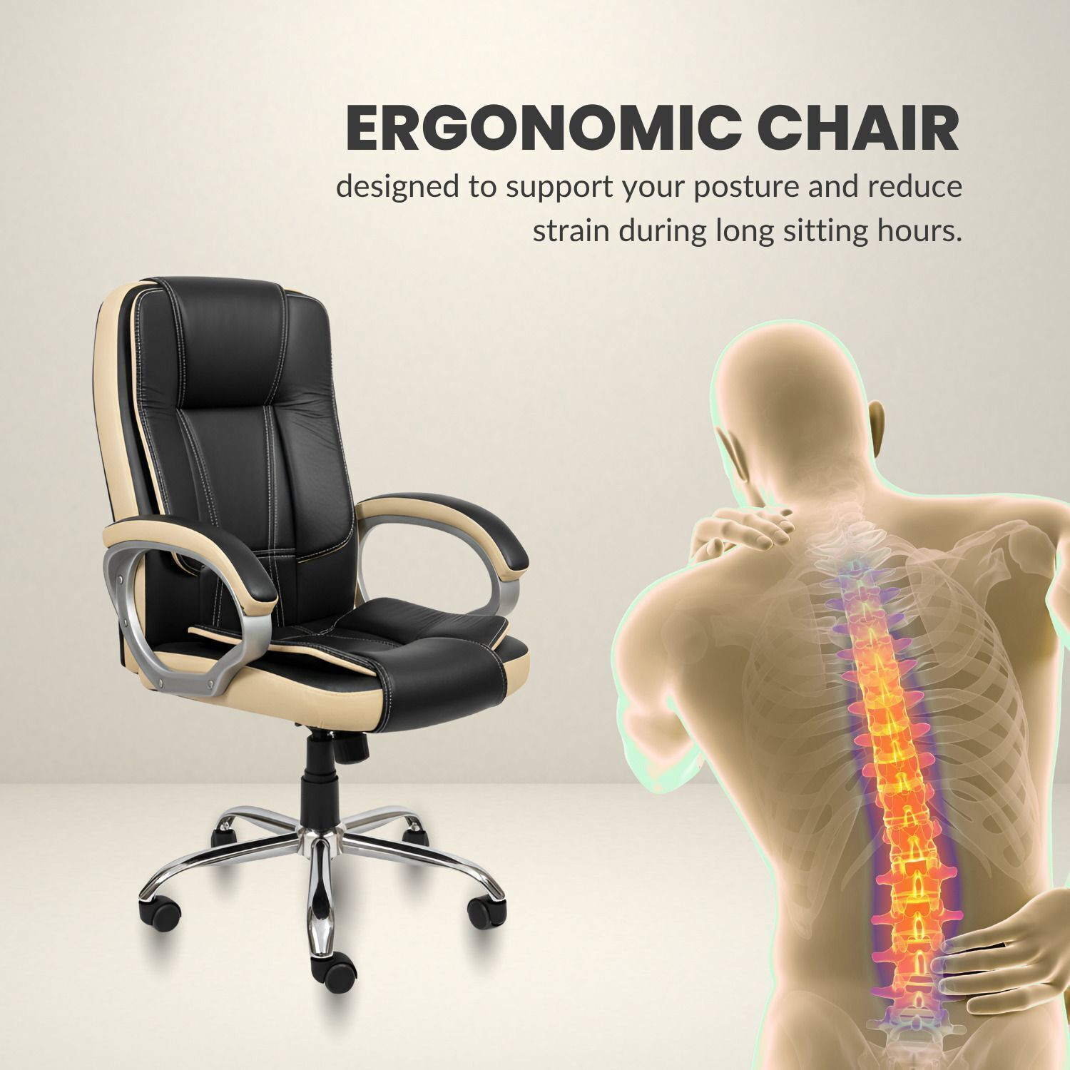 Image of ACTIVA Venture Ergonomic Office Chair| Swivel Chair with Adjustable Height Leatherette Office Adjustable Arm Chair