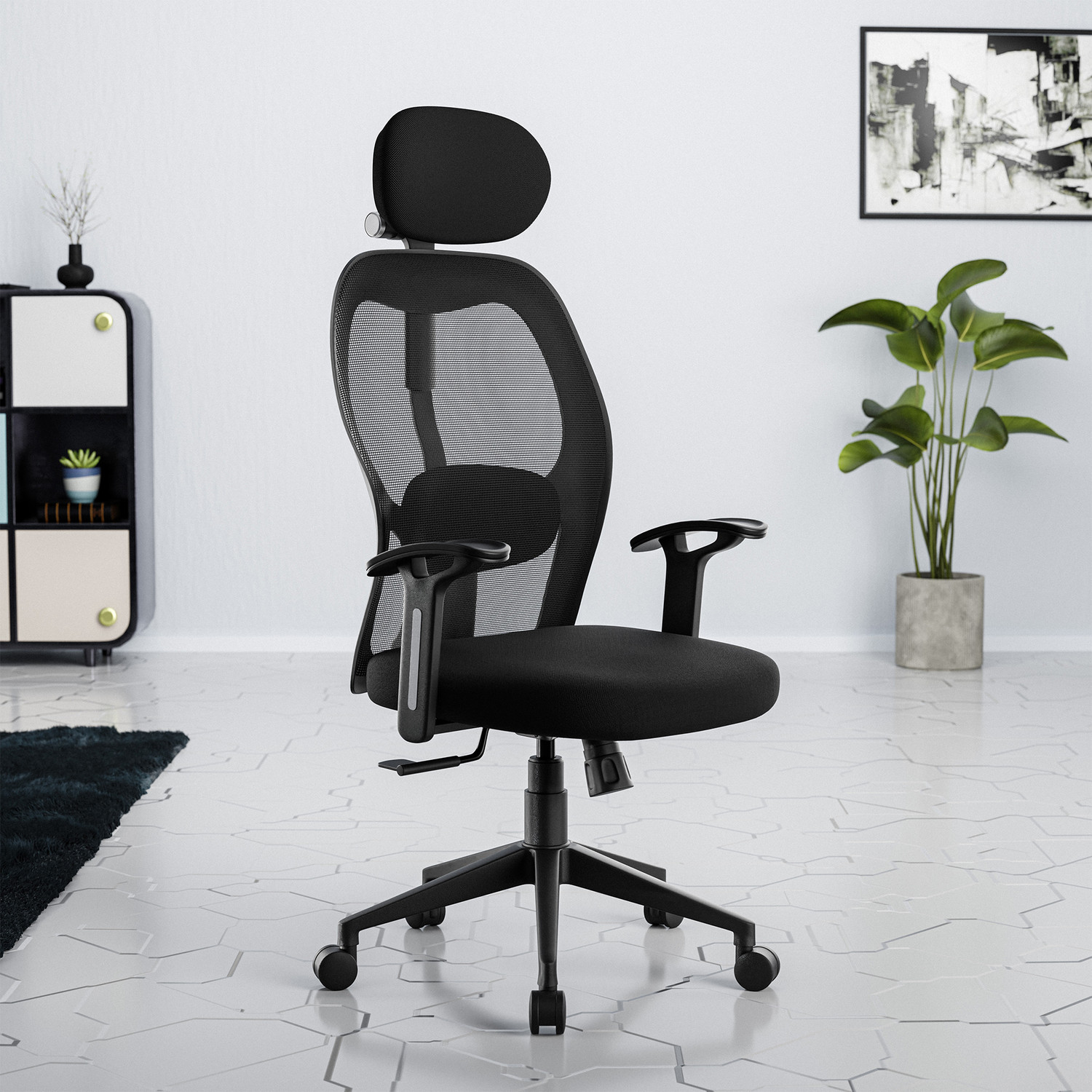 Image of MDTRADERS Yoga High Back Ergonomic Chair|Home, Office, WFH|3D Headrest,2D Lumbar Support Mesh Office Arm Chair
