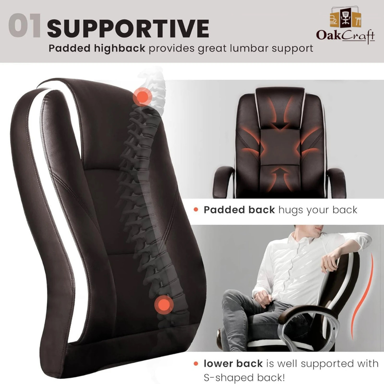 Image of Oakcraft Luxury HIGH Back with Steel Base Leatherette Office Executive Chair