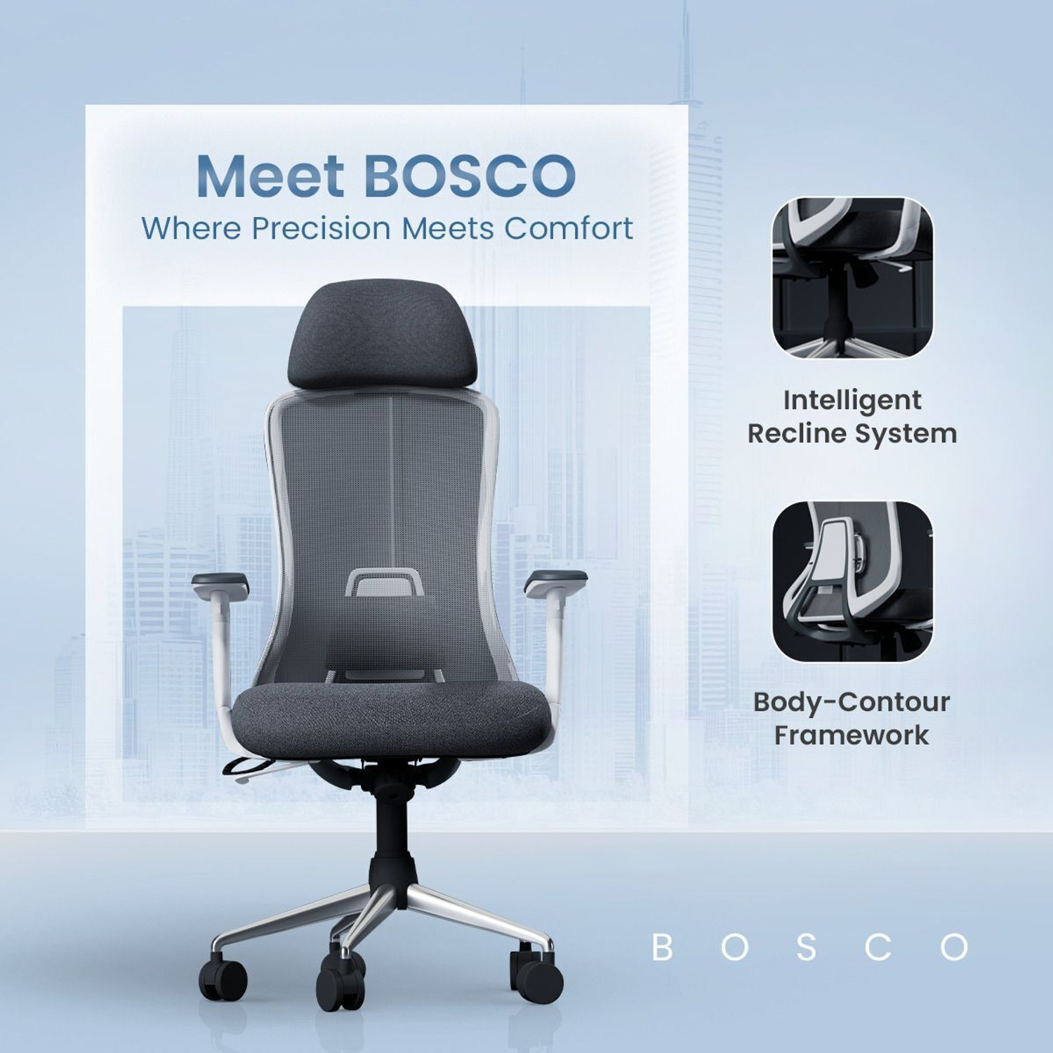 Image of IAFA Bosco High Back Ergonomic Office Chair With Heavy Duty Metal Base Mesh Office Adjustable Arm Chair