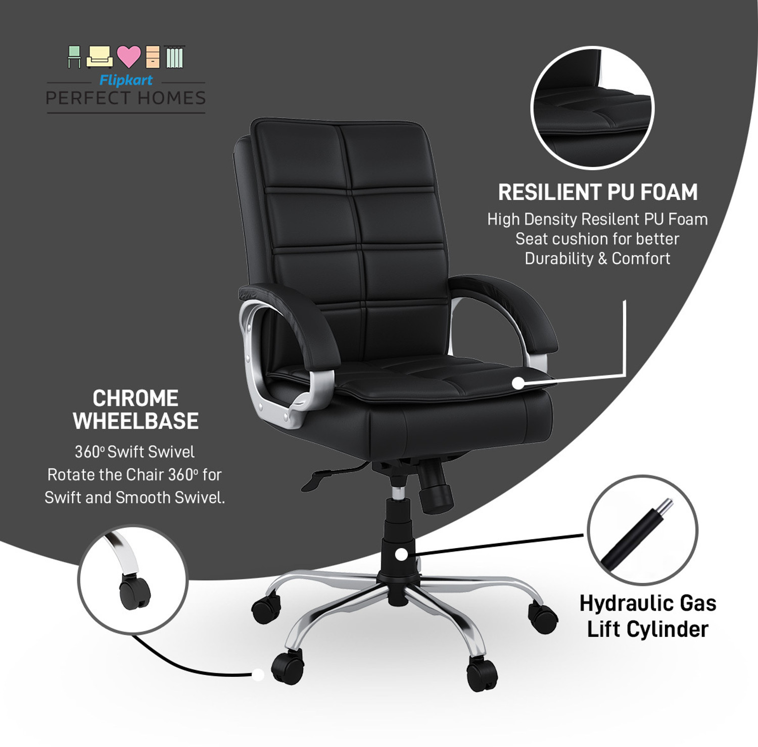 Image of Flipkart Perfect Homes LEO Leatherette Office Executive Chair