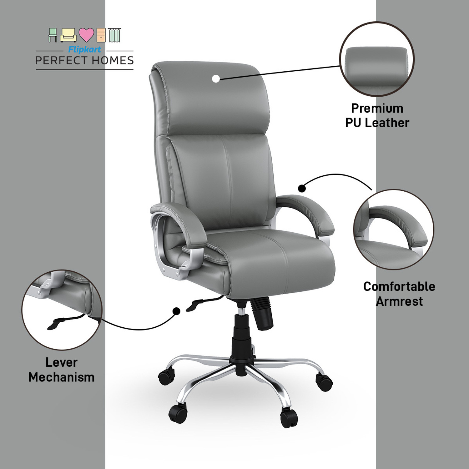 Image of Flipkart Perfect Homes Henry Split Leather Office Adjustable Arm Chair