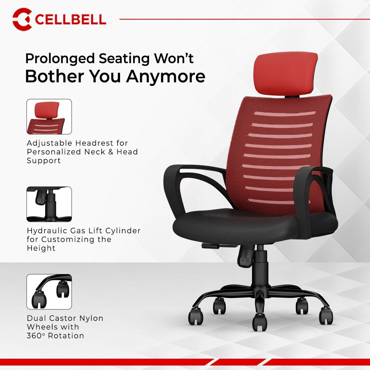 Image of CELLBELL Desire C104 High Back Fabric, Mesh Office Arm Chair