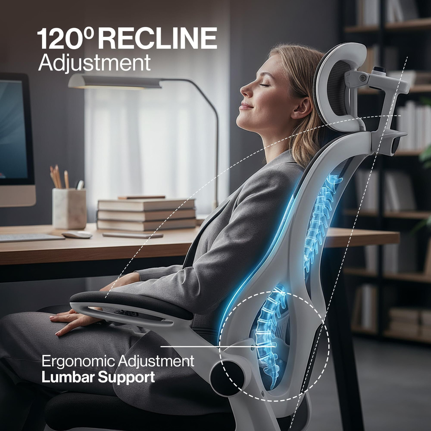 Image of Drogo Ergonomic Office Chair for Work from Home with Armrest, Headrest&Lumbar Support Mesh Office Adjustable Arm Chair